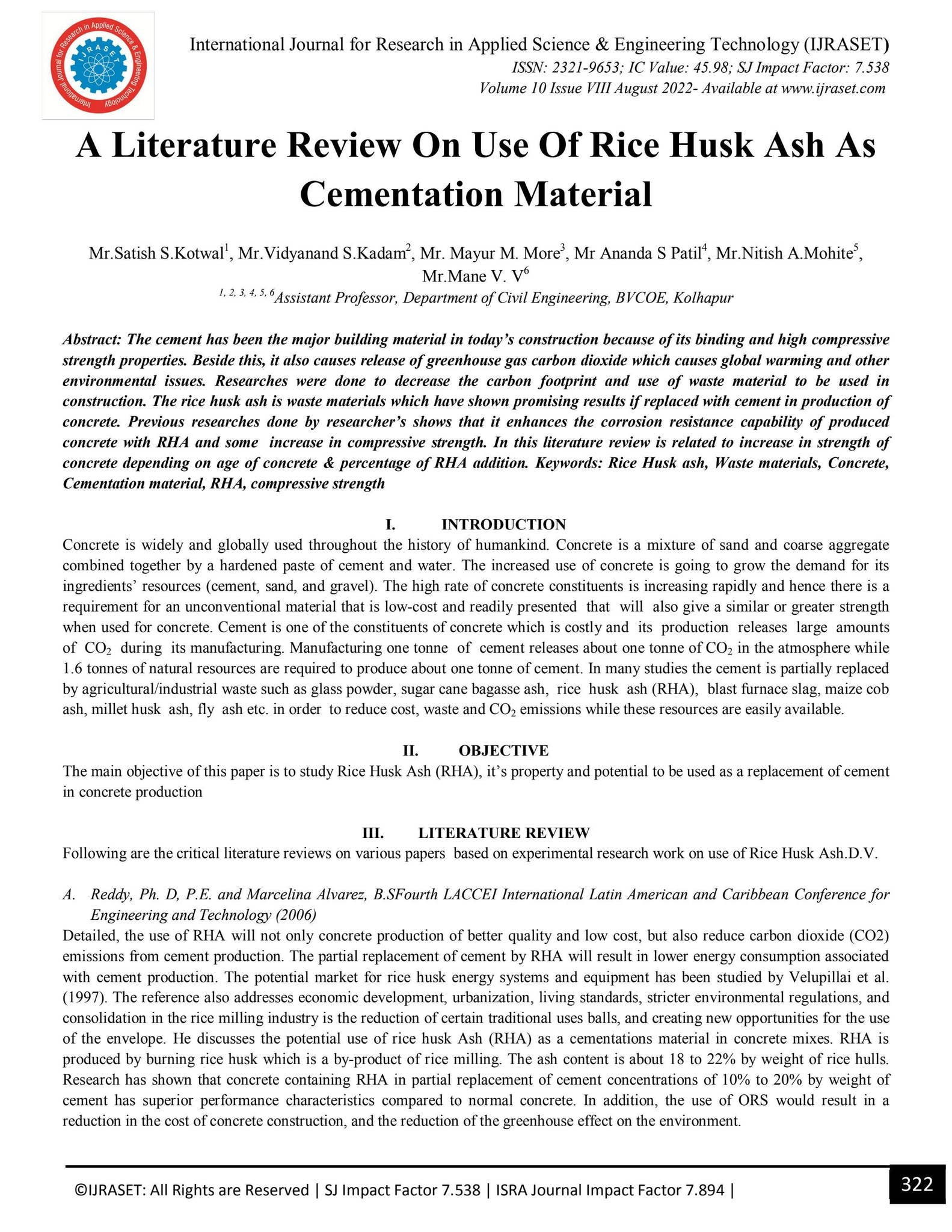 A Literature Review On Use Of Rice Husk Ash As Cementation Material by ...