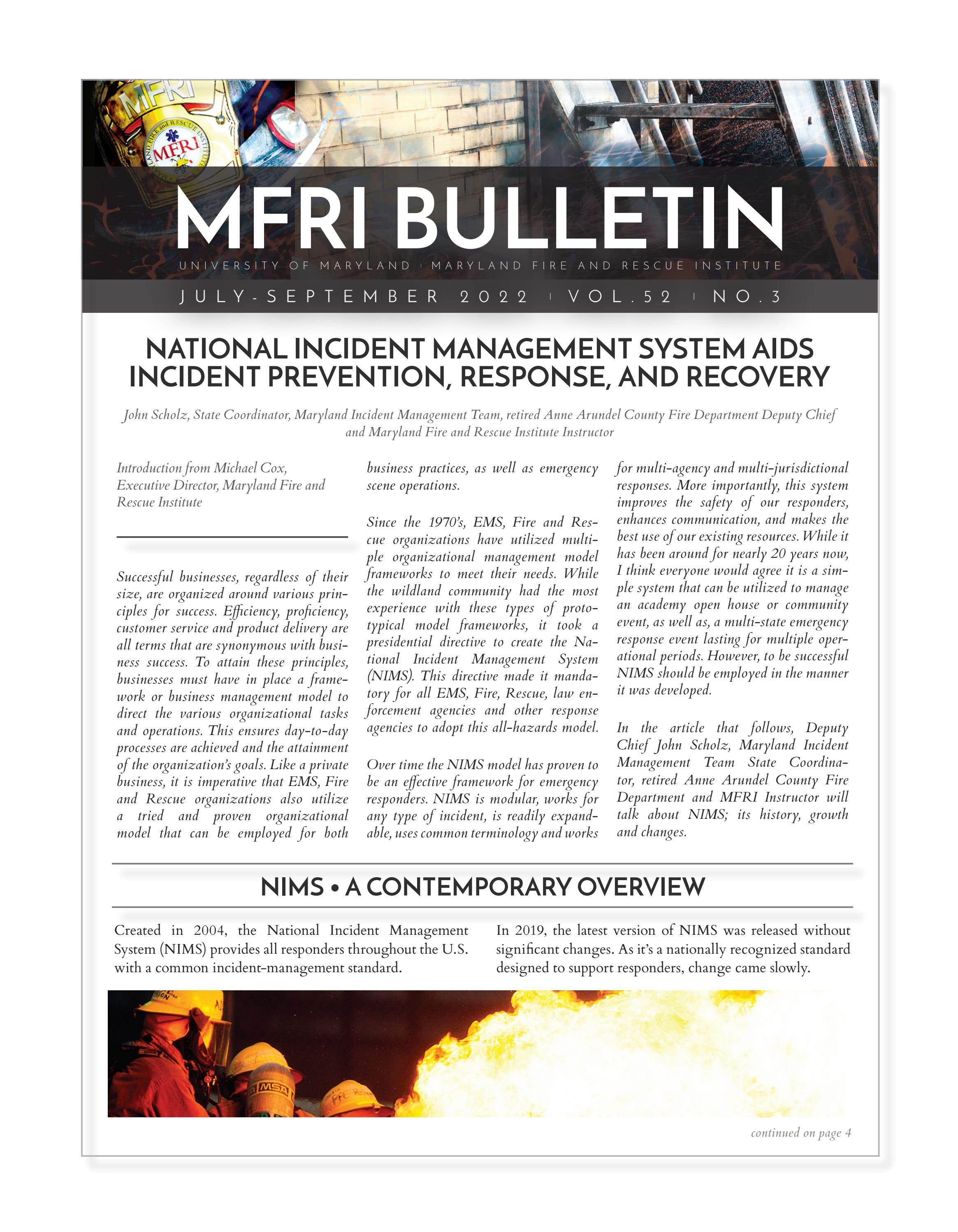 MFRI Bulletin JulySeptember 2022 by Maryland Fire and Rescue