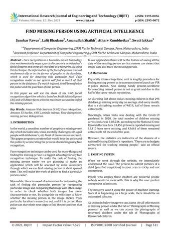 FIND MISSING PERSON USING ARTIFICIAL INTELLIGENCE by IRJET Journal 