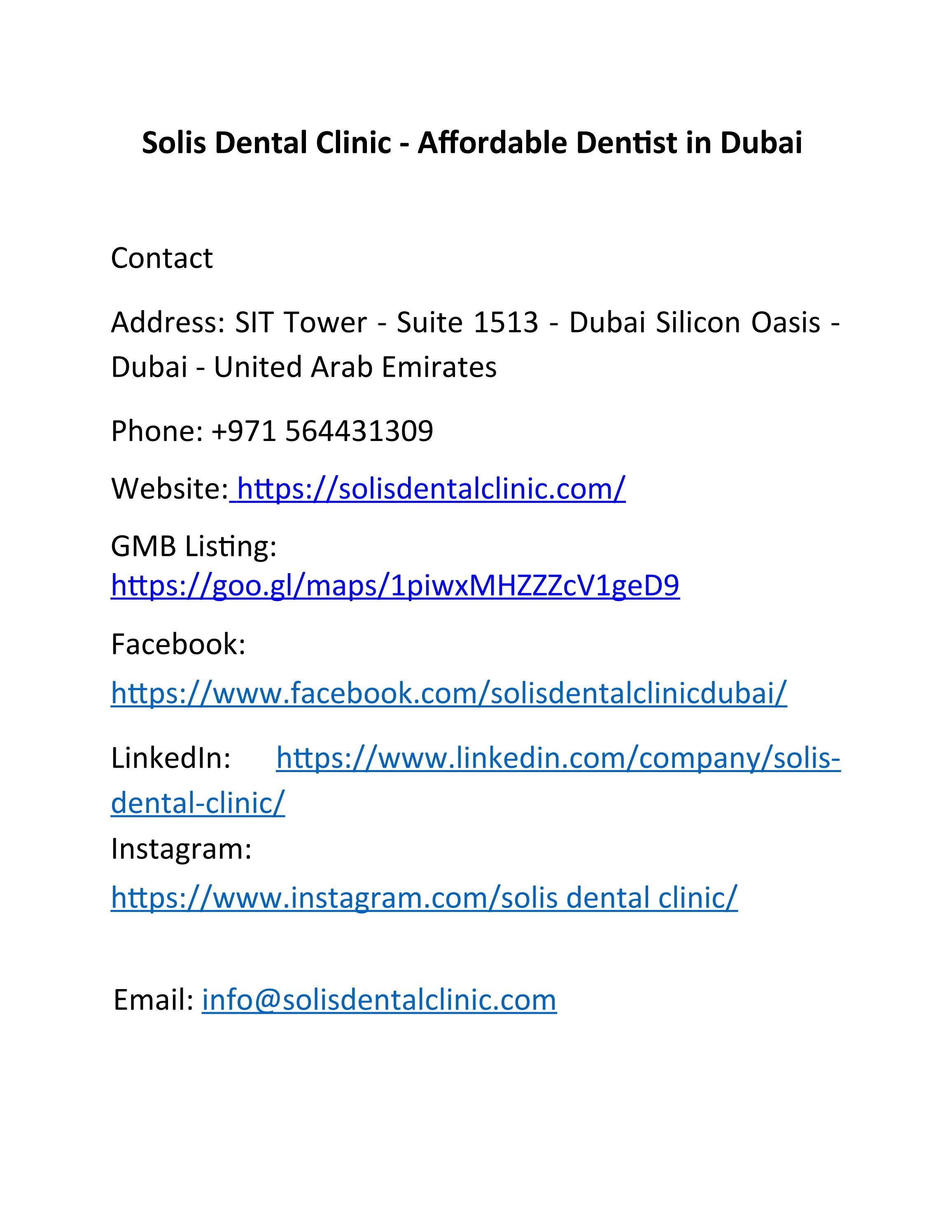 Solis Dental Clinic Affordable Dentist in Dubai by Solis Dental