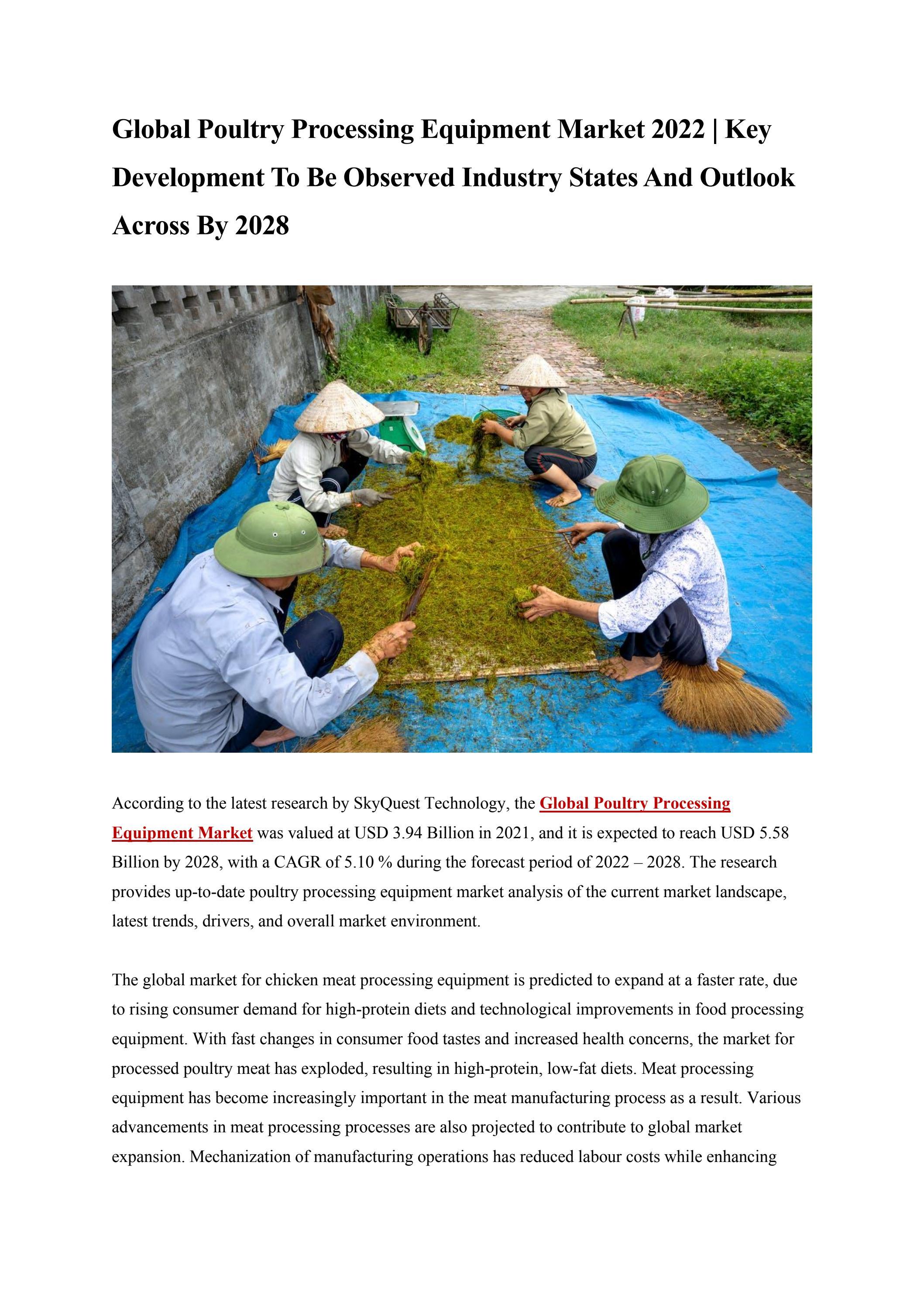 Global Poultry Processing Equipment Market 2022 Key Development To Be Observed Industry States