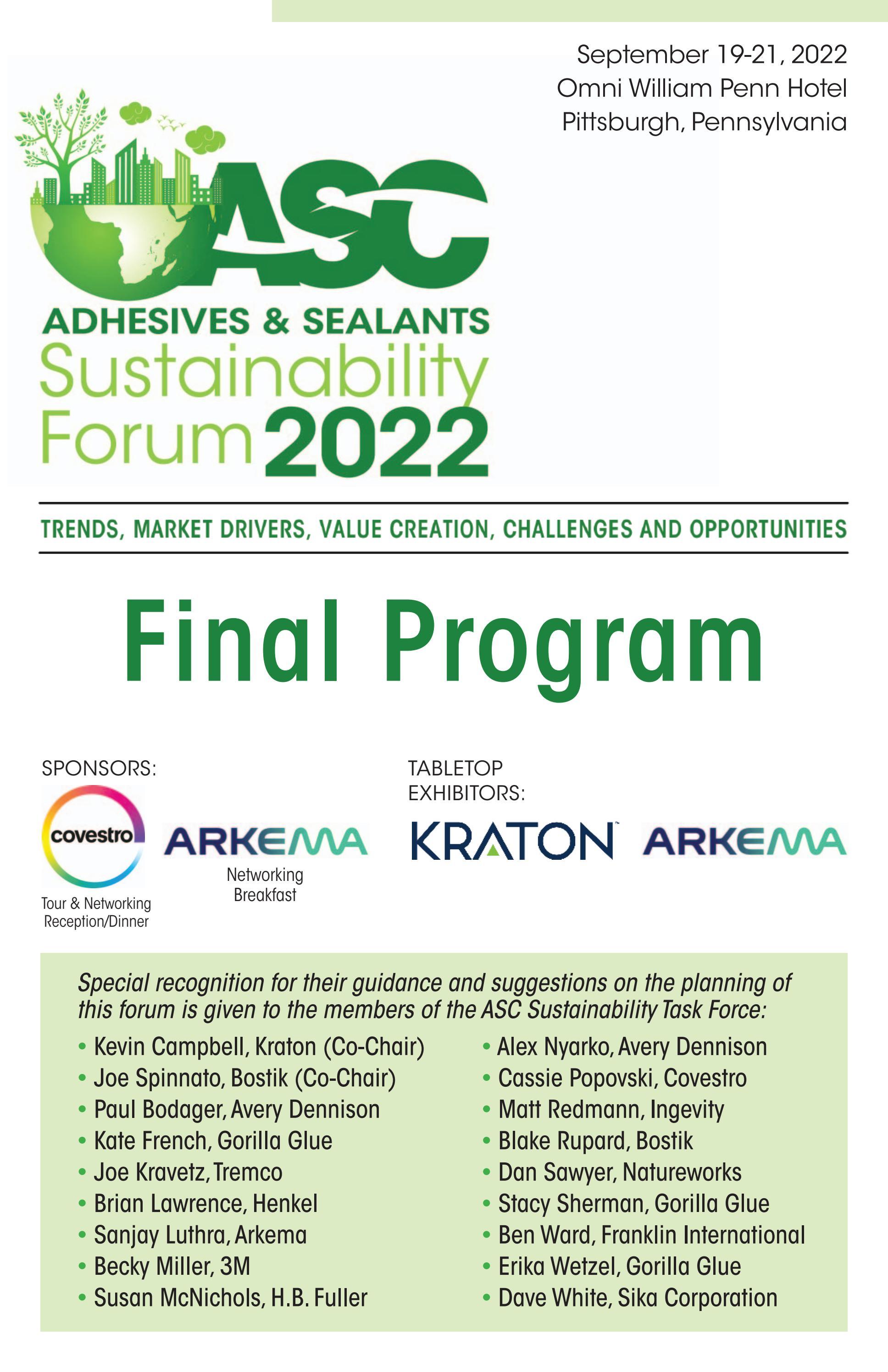 2022 ASC Sustainability Forum Final Program by The Adhesive & Sealant