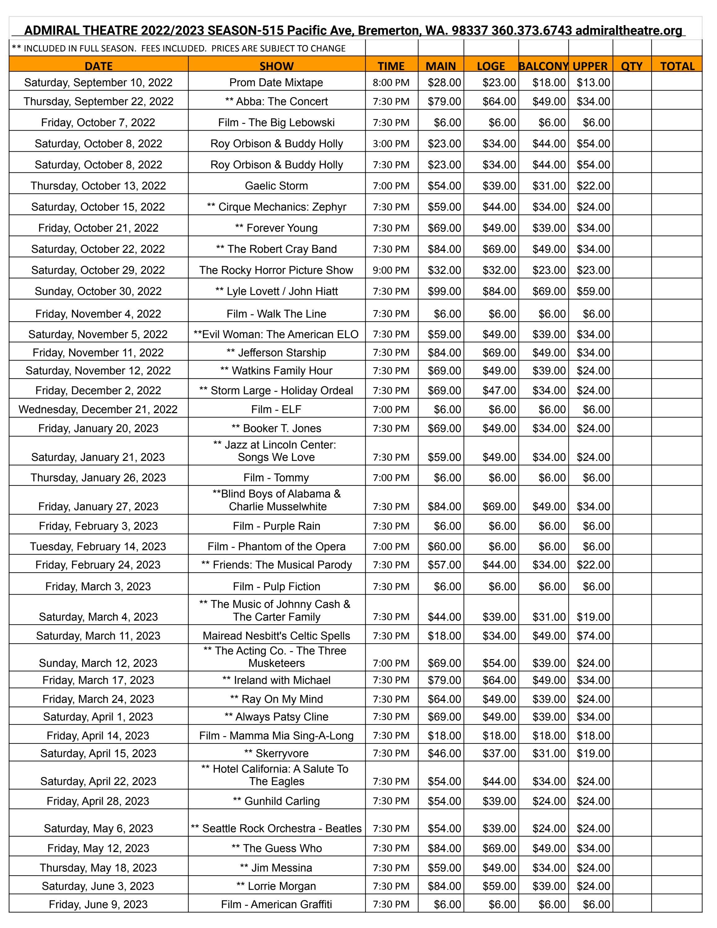 Admiral Theatre 20222023 Order Form by Admiral Theatre Issuu
