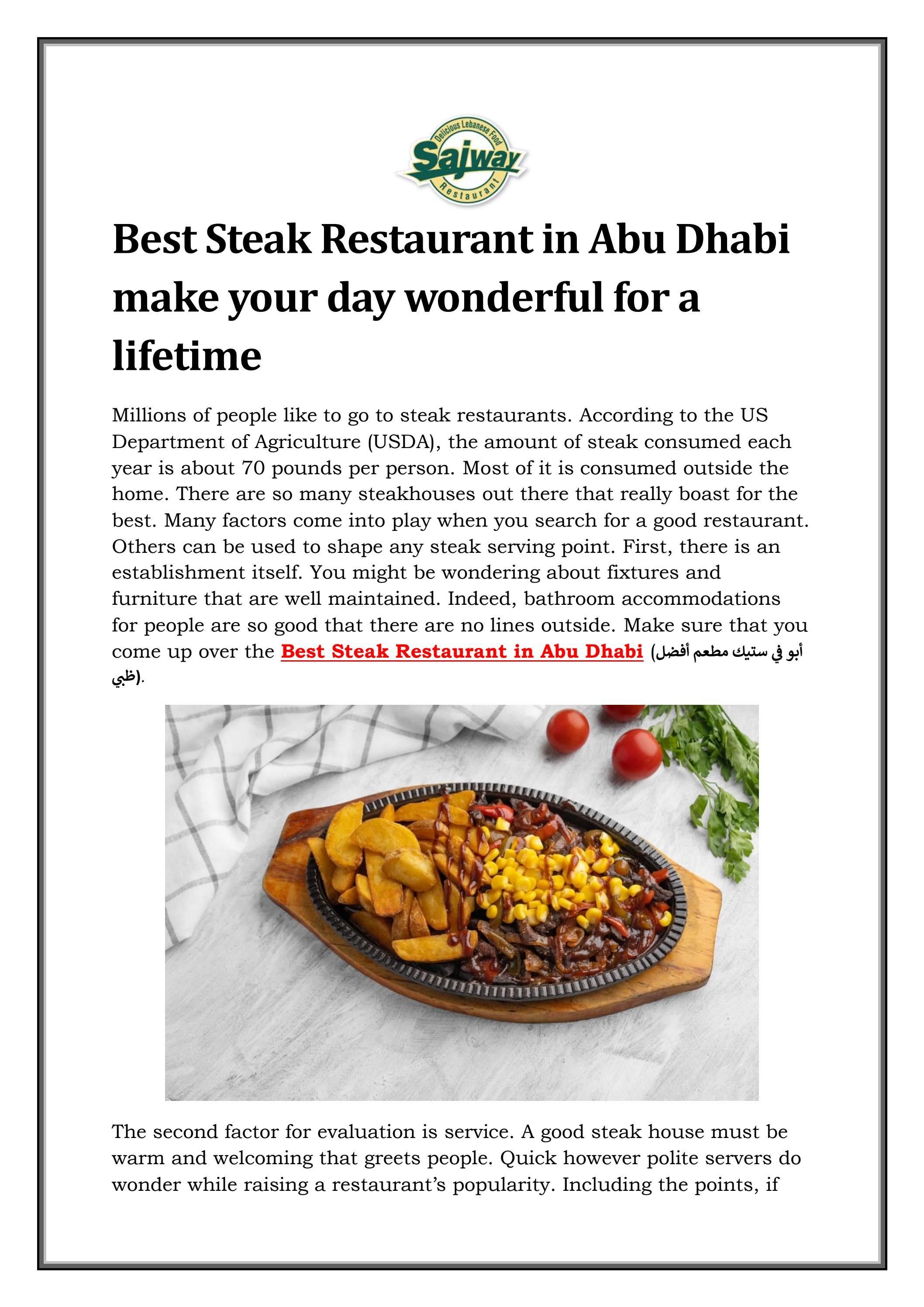 Best Steak Restaurant in Abu Dhabi make your day w