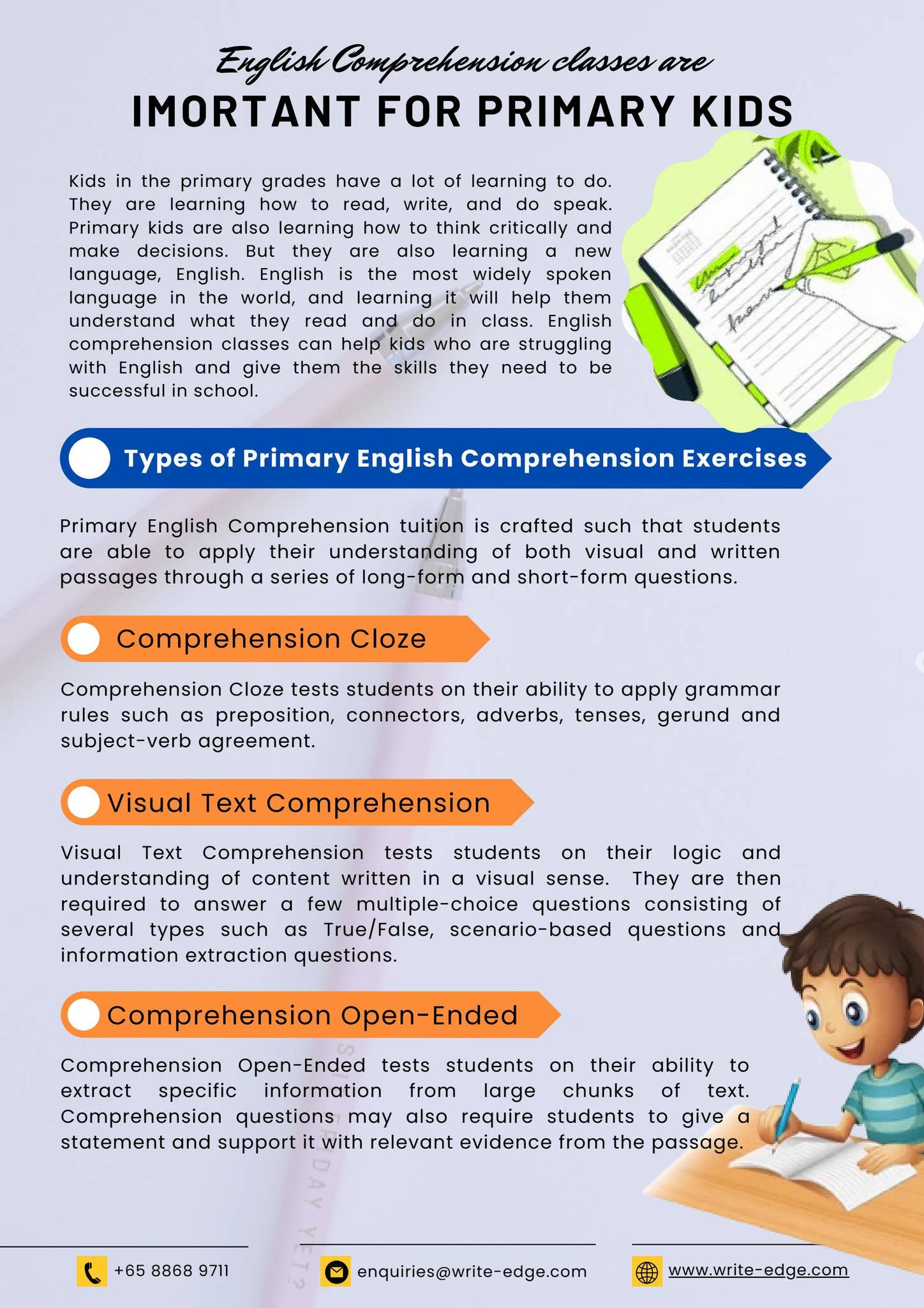 Comprehension Writing Reception Class English Comprehension classes are Imortant for Primary kids by Write ...