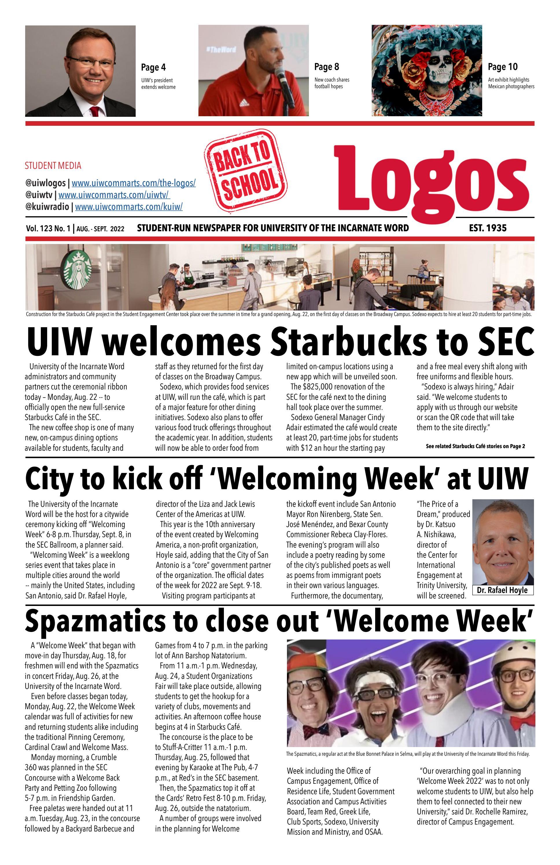 LOGOS Vol. 123 No. 1 | AUG. - SEPT. 2022 by UIW LOGOS Newspaper - Issuu