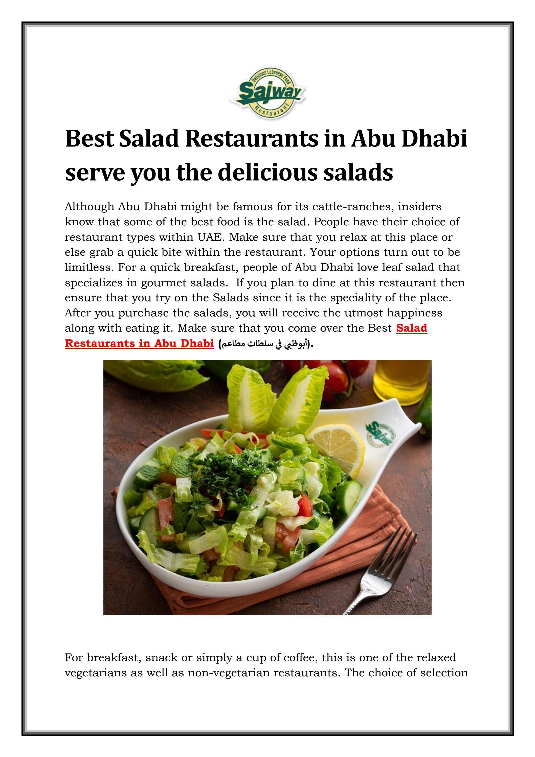 Best Salad Restaurants in Abu Dhabi serve you the 