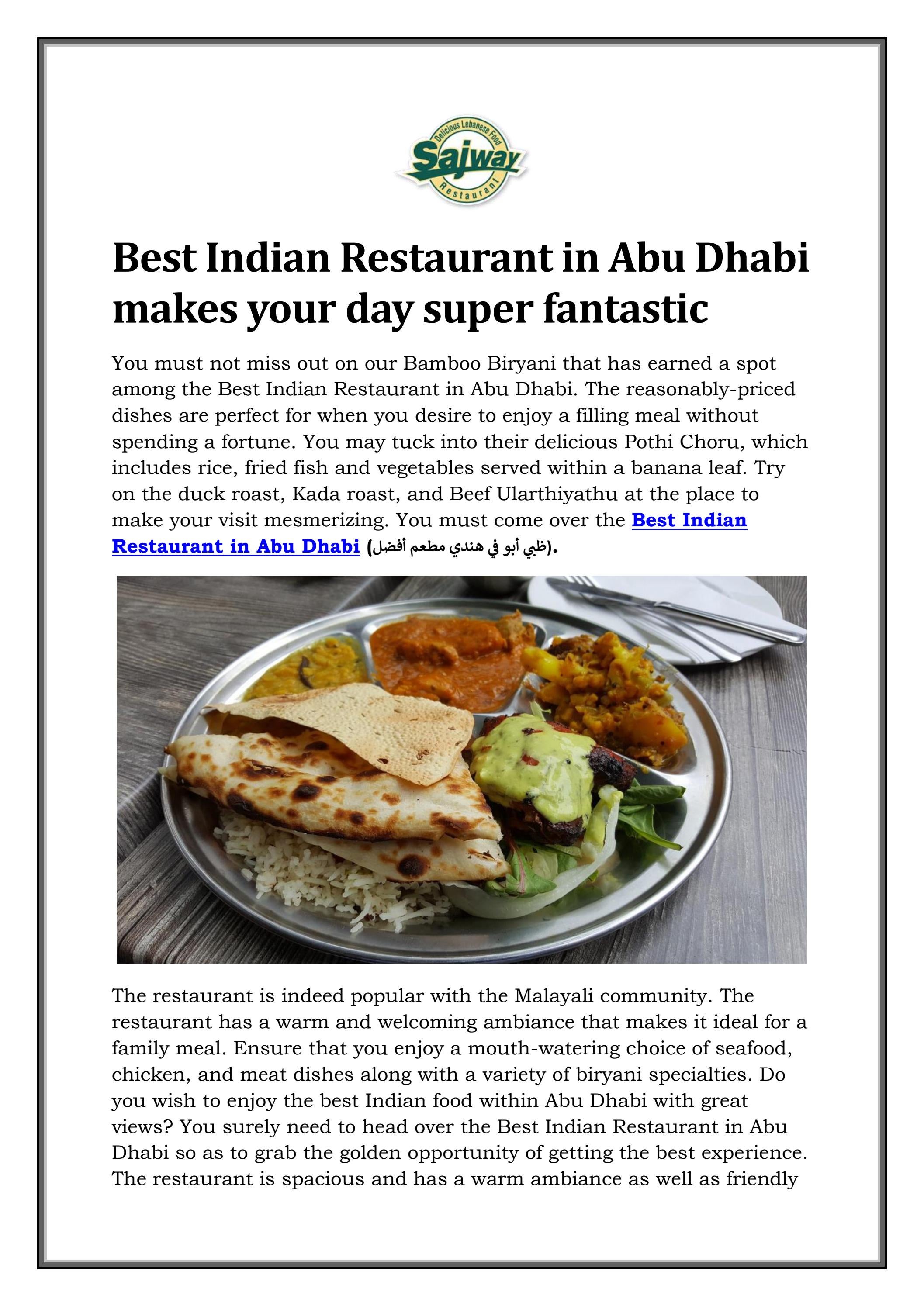 Best Indian Restaurant in Abu Dhabi makes your day