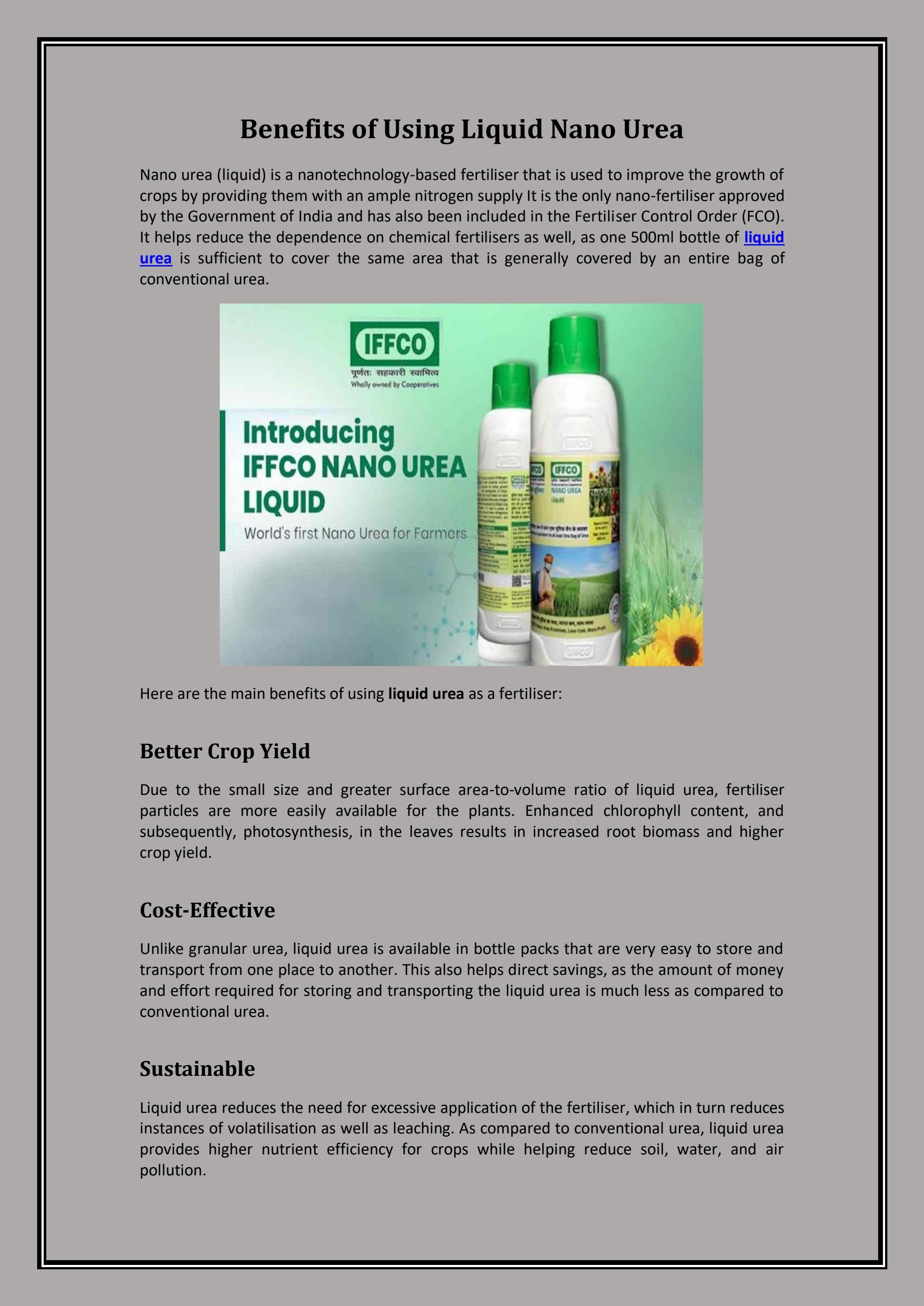 Benefits of Using Liquid Nano Urea by IFFCO Nano Urea Issuu