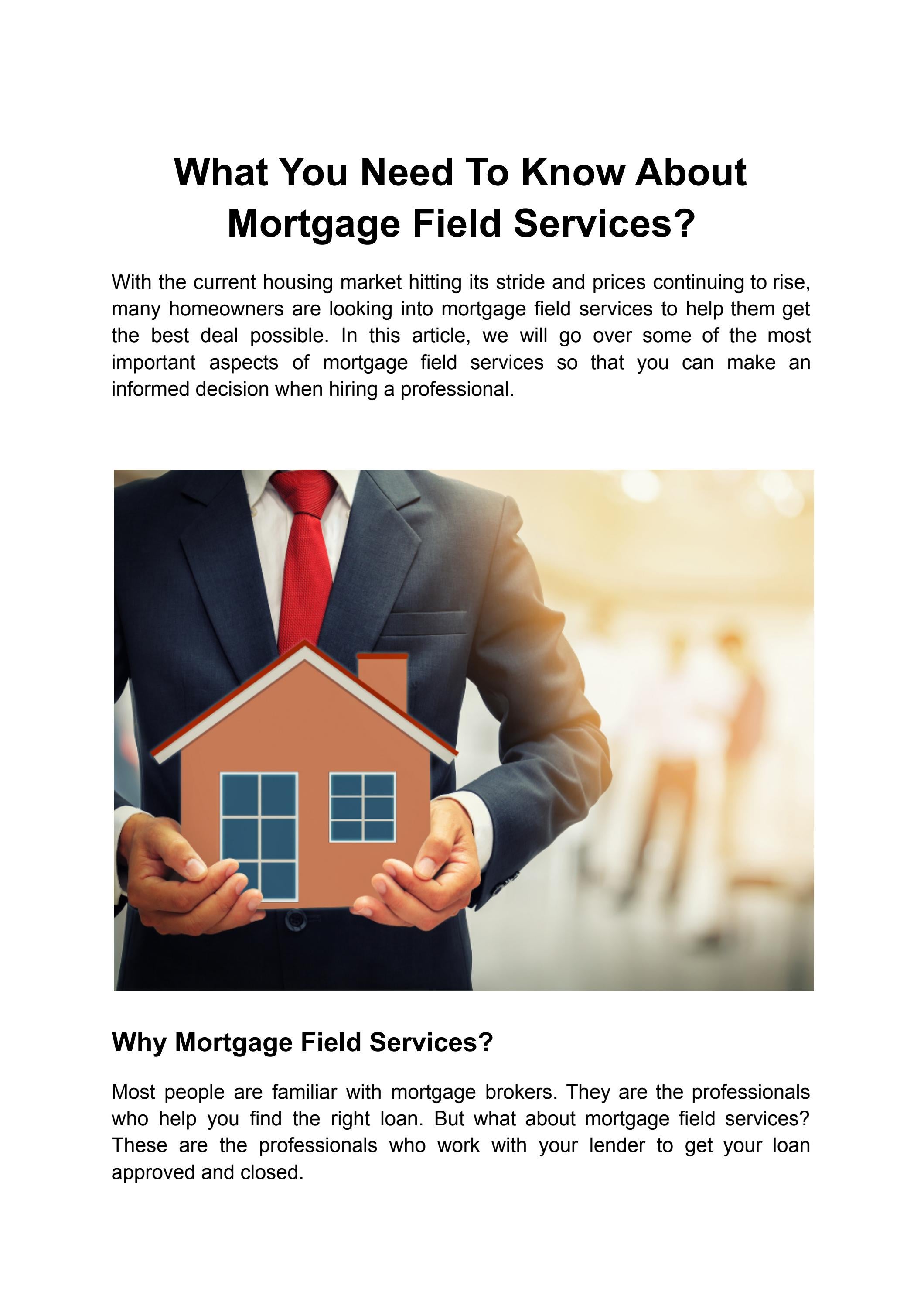 What You Need To Know About Mortgage Field Services? by 01