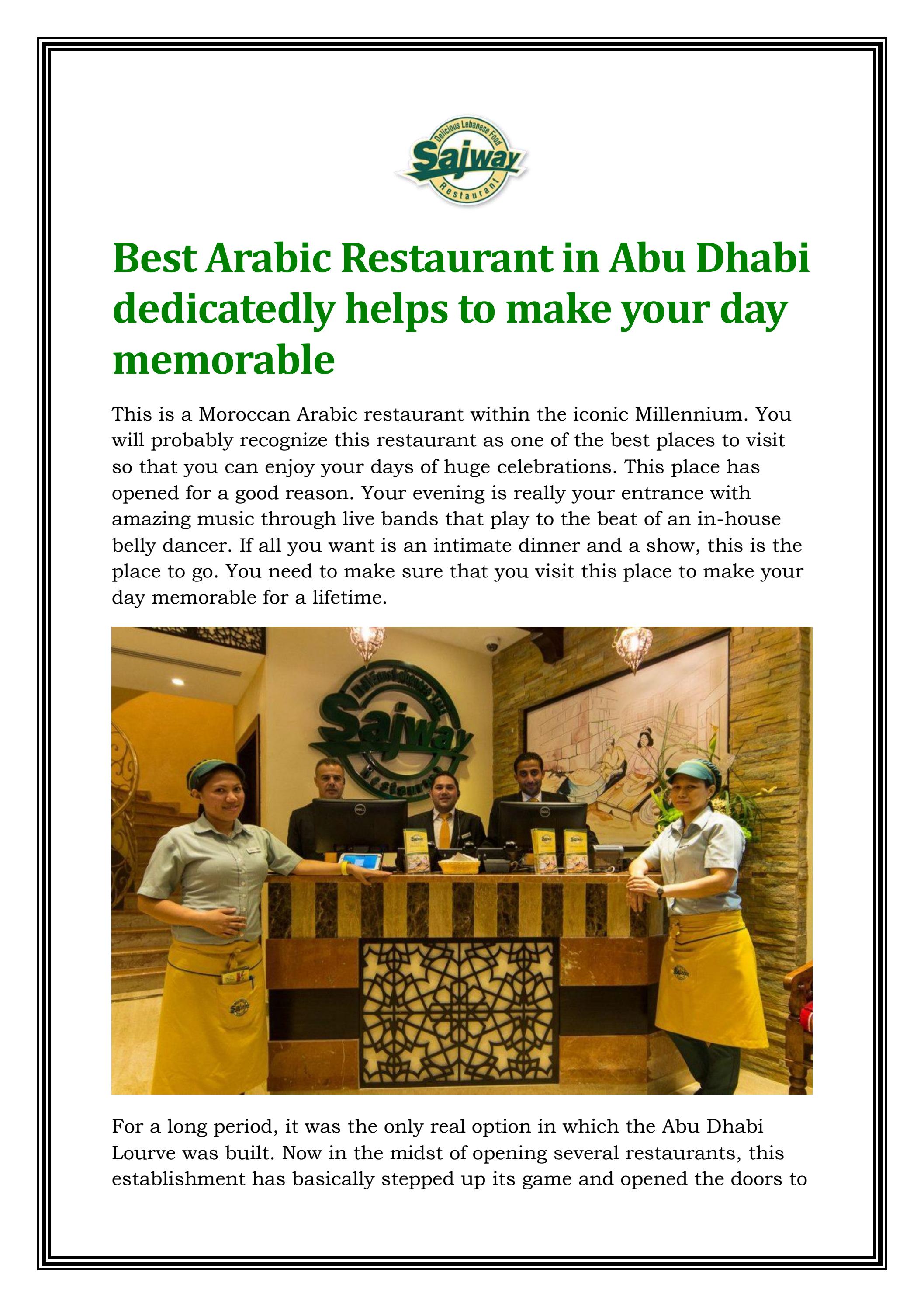 Best Arabic Restaurant in Abu Dhabi dedicatedly he