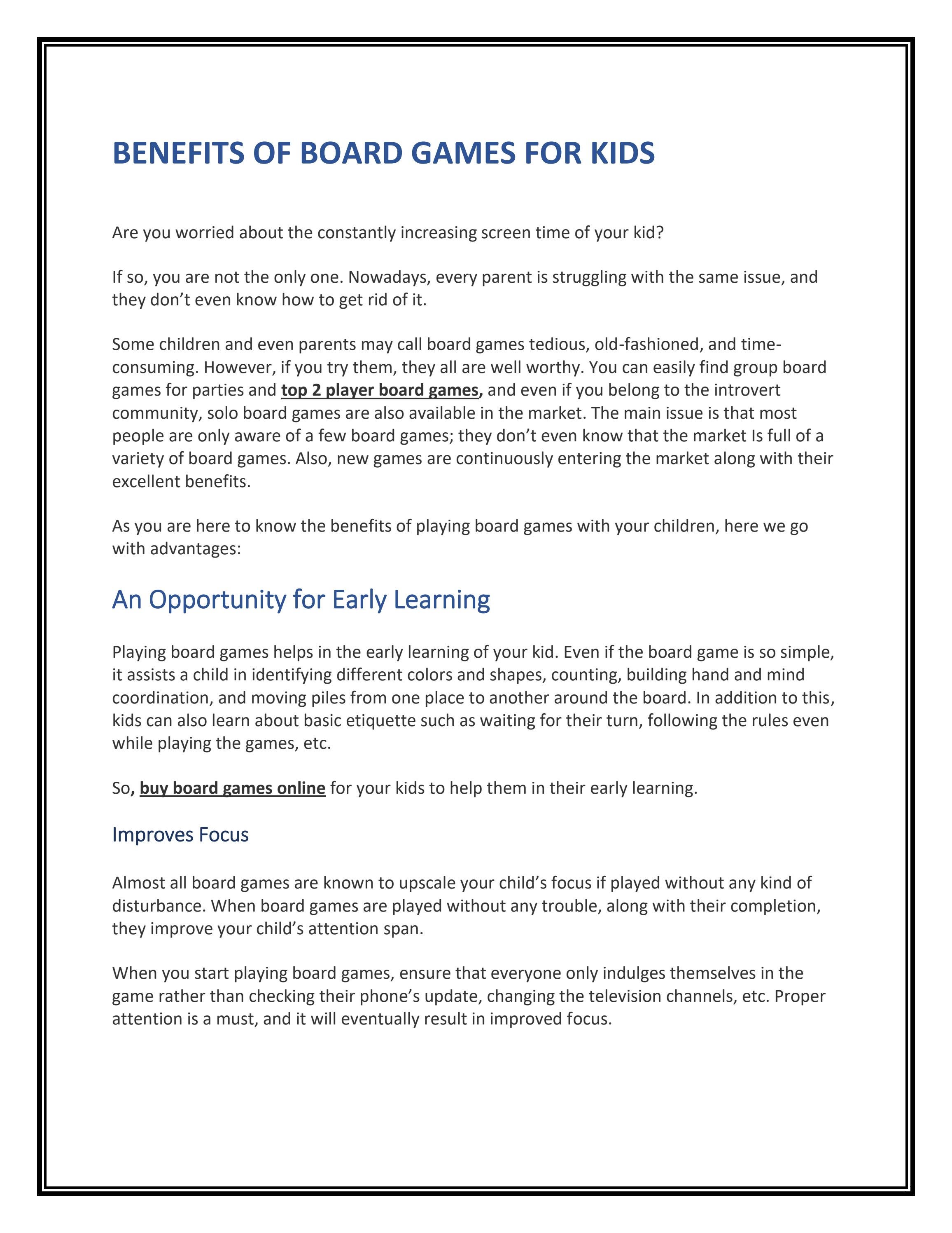 Benefits of Board Games For Kids by BoardGamesNMore Issuu