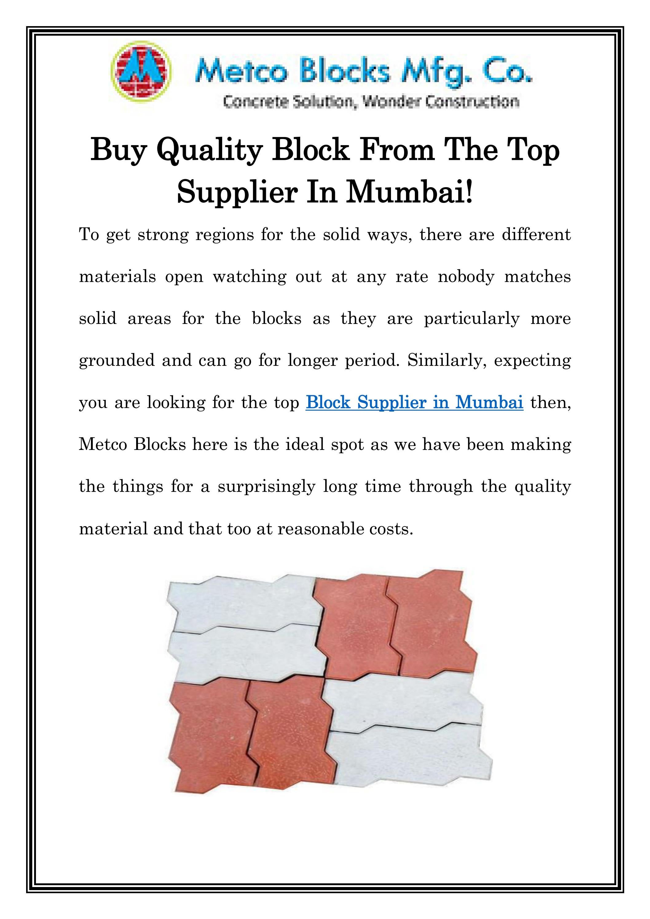 Block Supplier in Mumbai Call8484930580 by Metco Blocks Issuu
