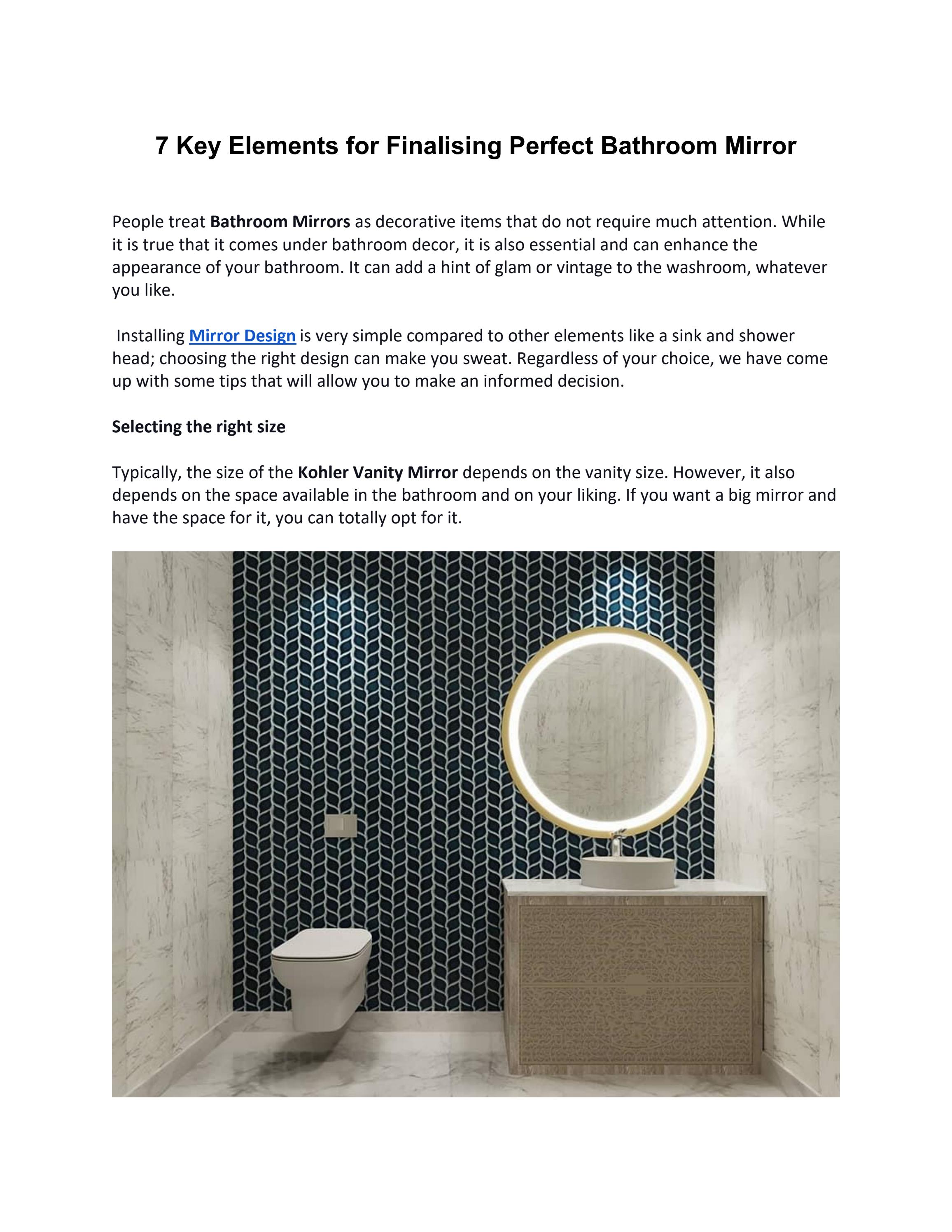 7 Key Elements for Finalising Perfect Bathroom Mirror by KOHLER NEPAL