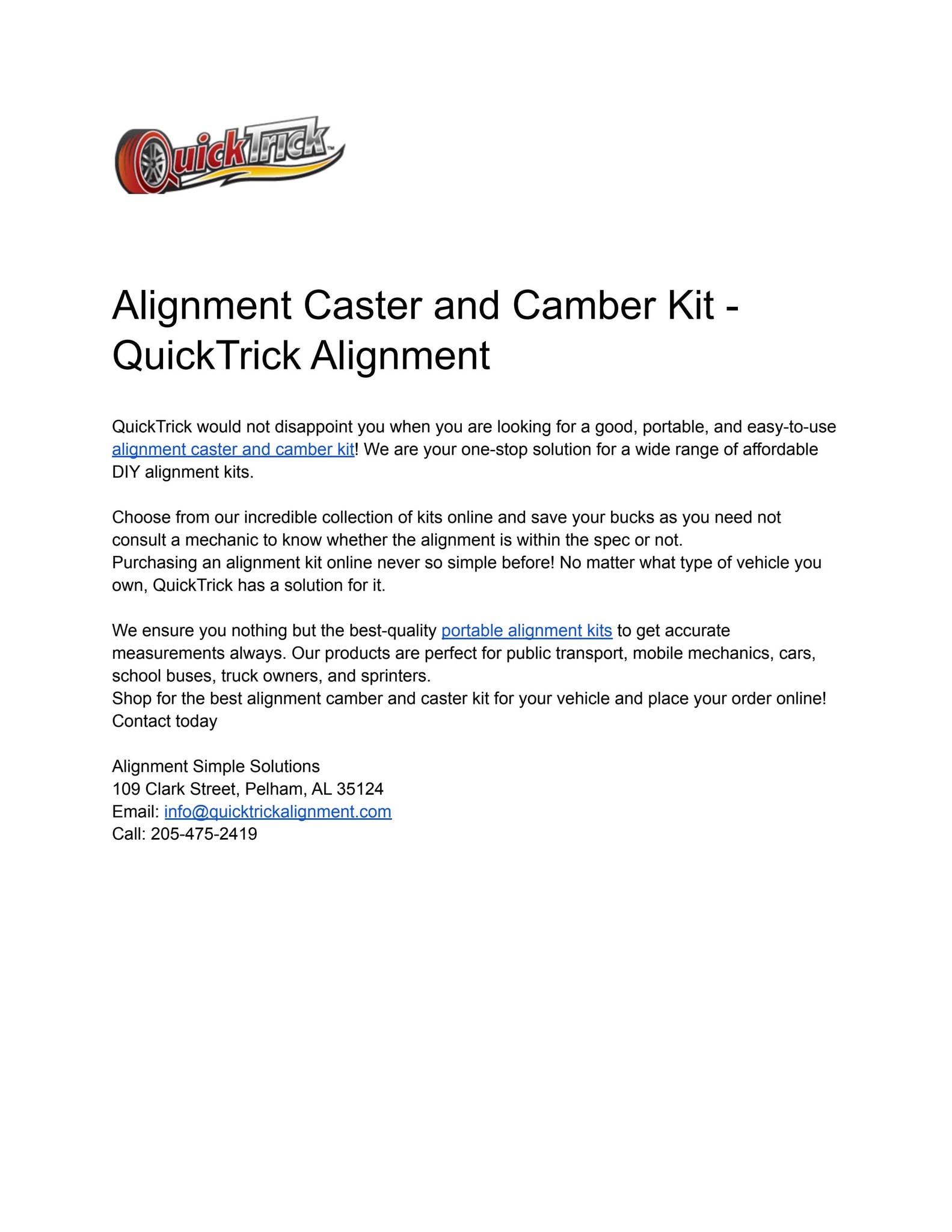 Alignment Caster and Camber Kit - QuickTrick Alignment by ...