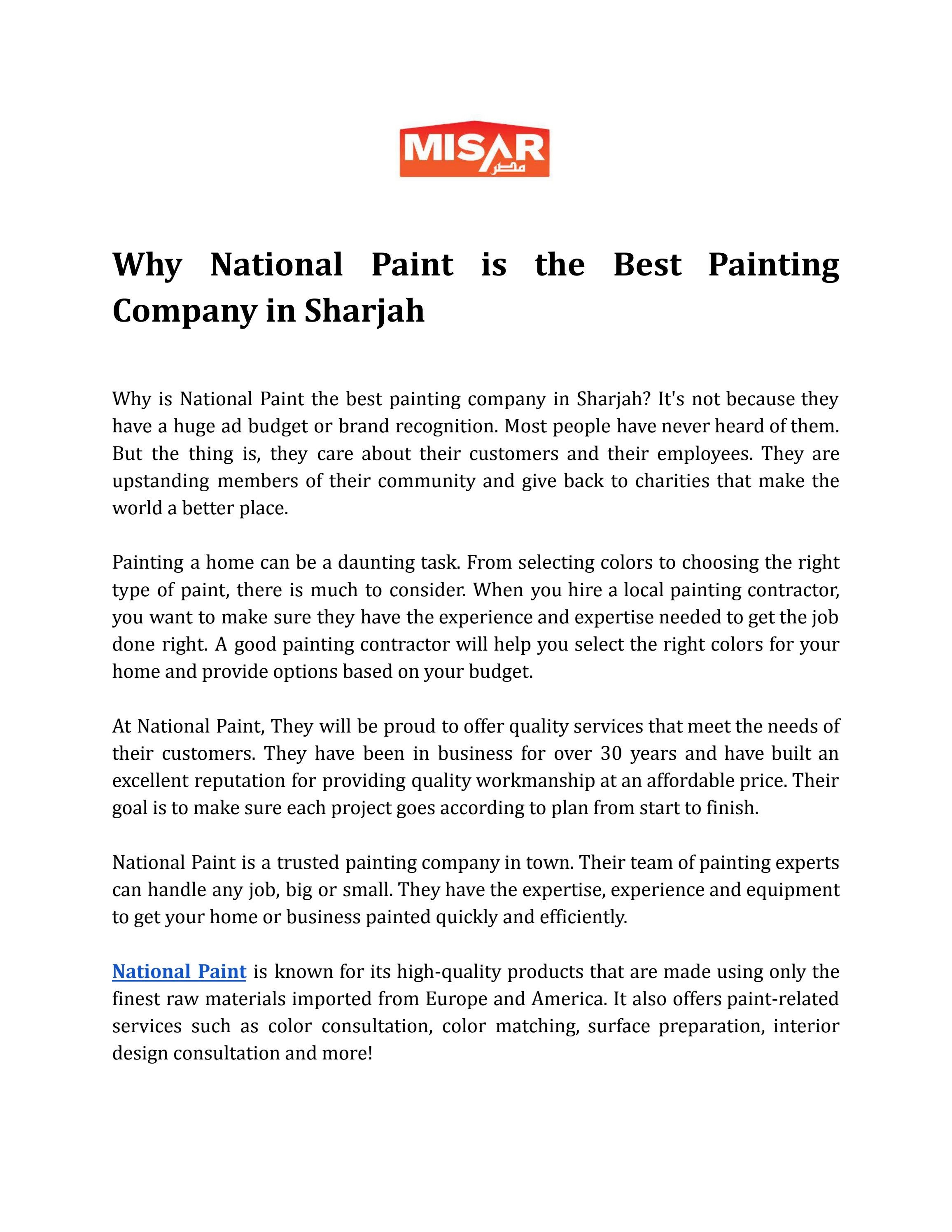 Why National Paint is the Best Painting Company in Sharjah by Misar