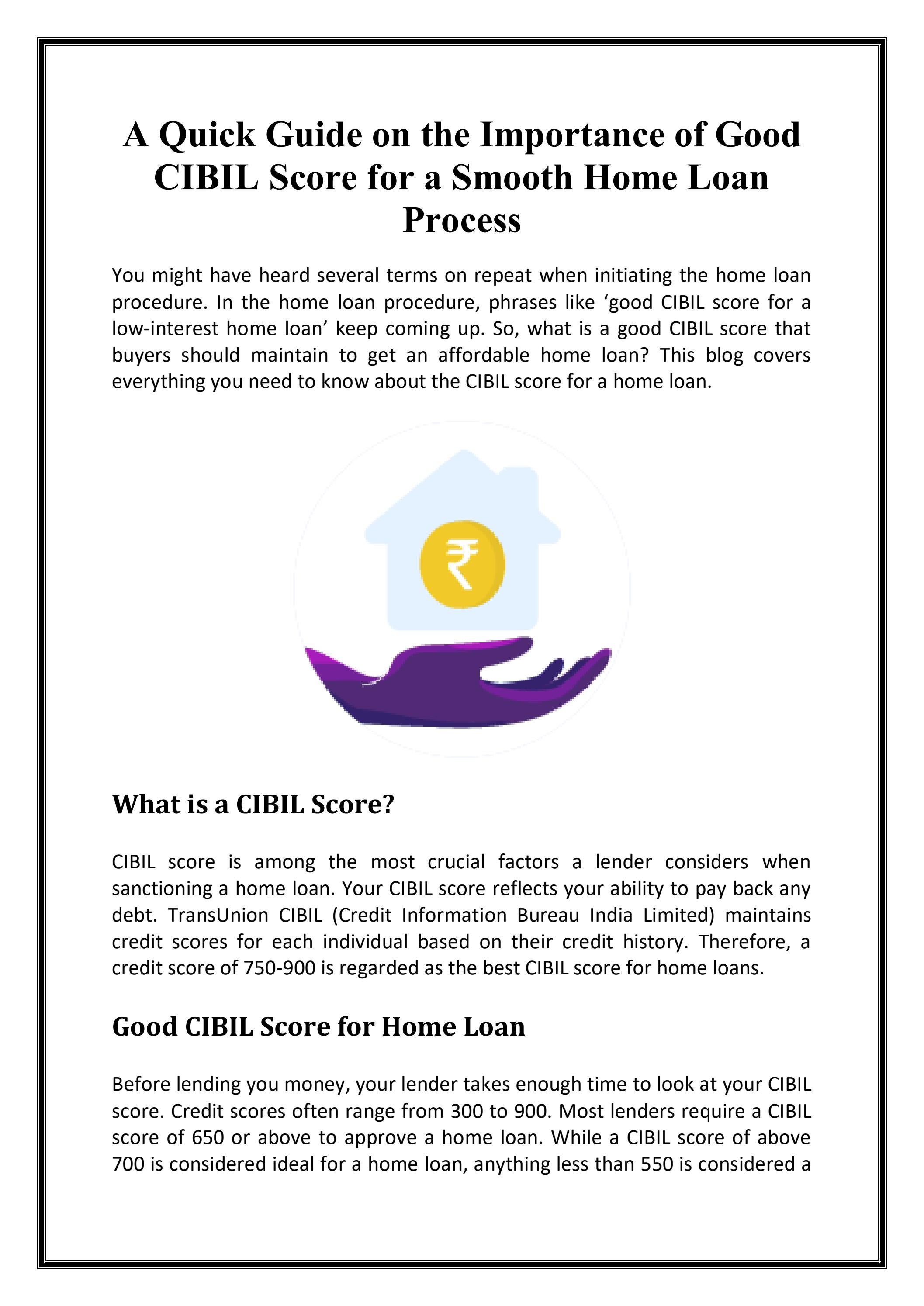 A Quick Guide on the Importance of Good CIBIL Score for a Smooth Home