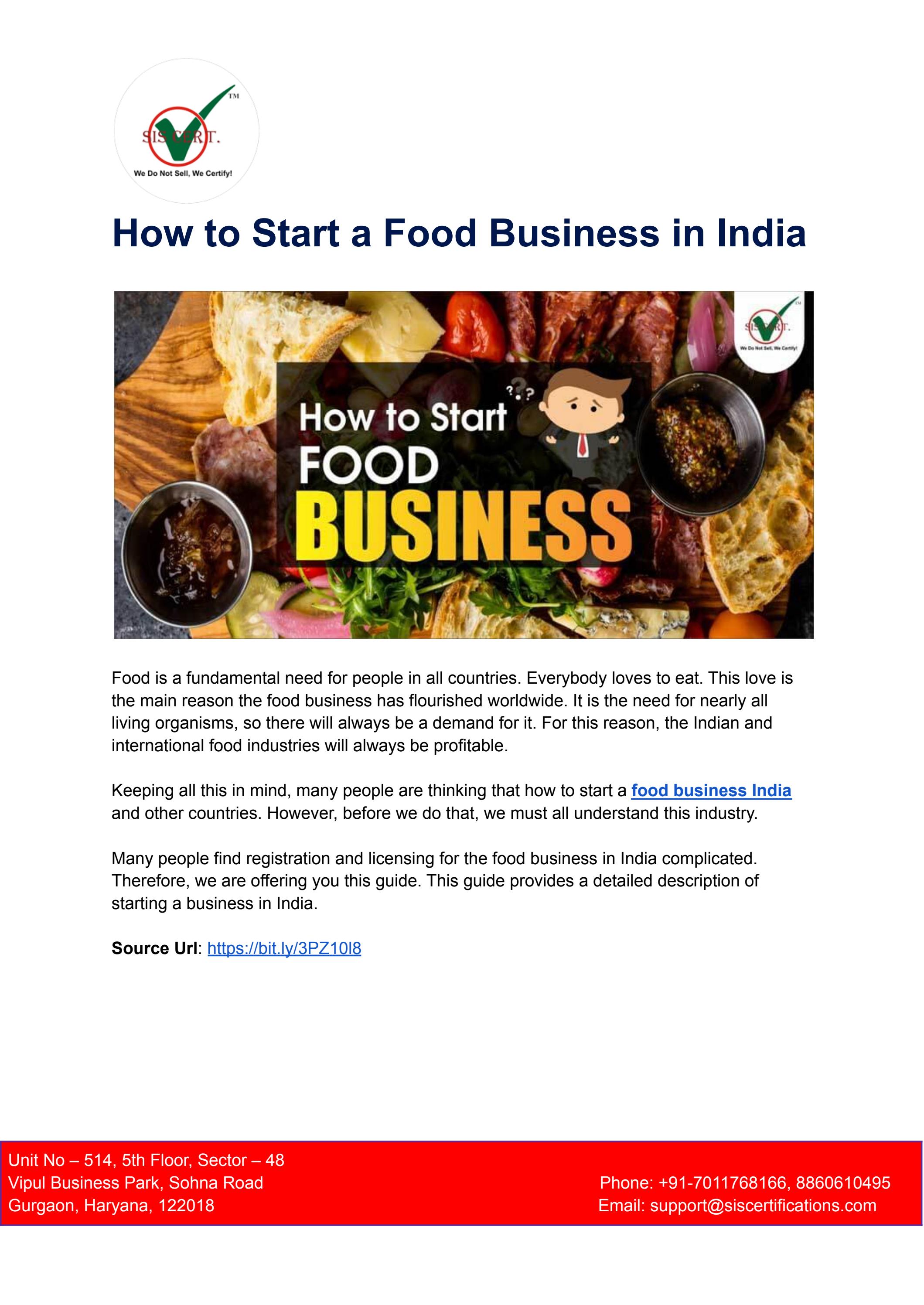 How to Start a Food business in India by SIS Certifications - Issuu