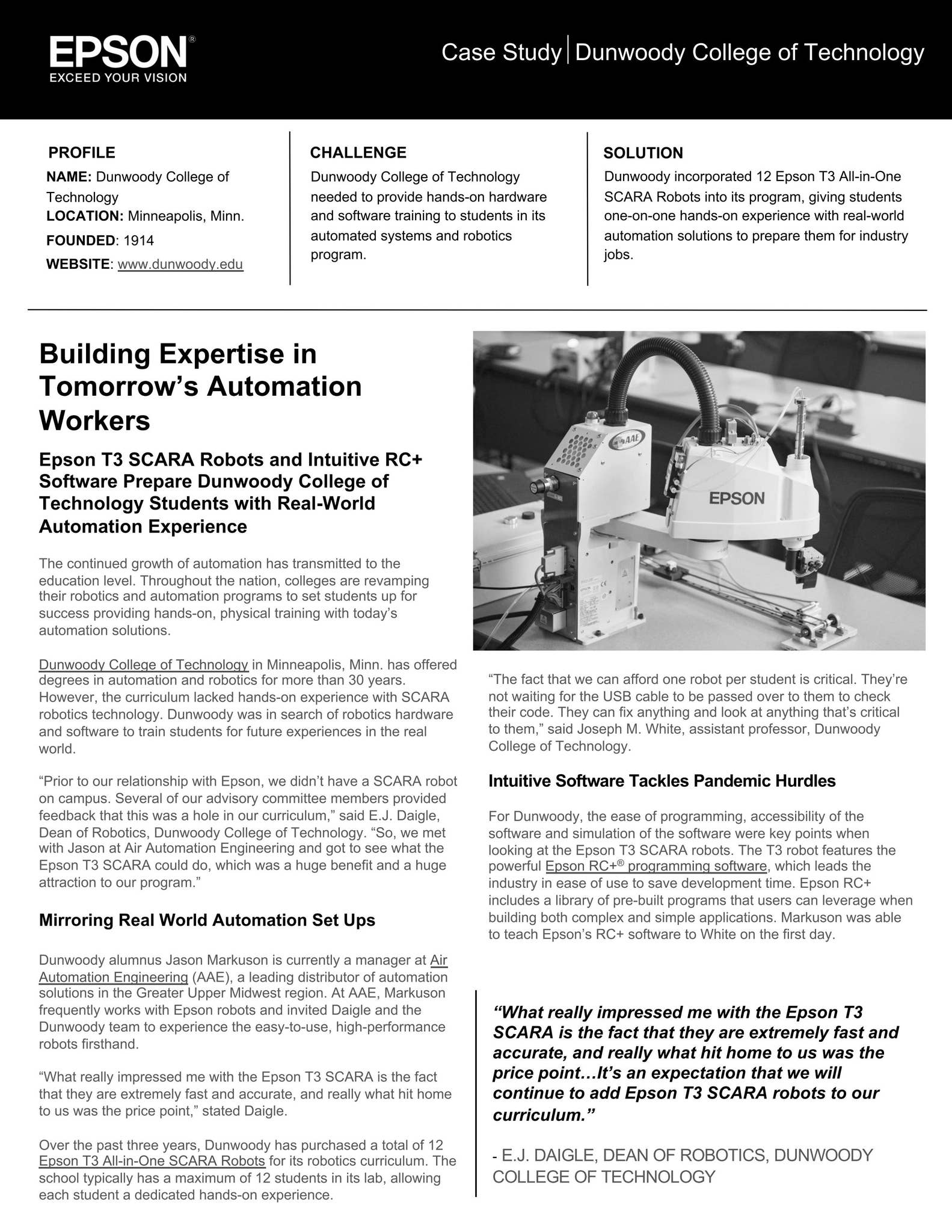 Case Study Epson and Dunwoody College of Technology by Dunwoody Alumni