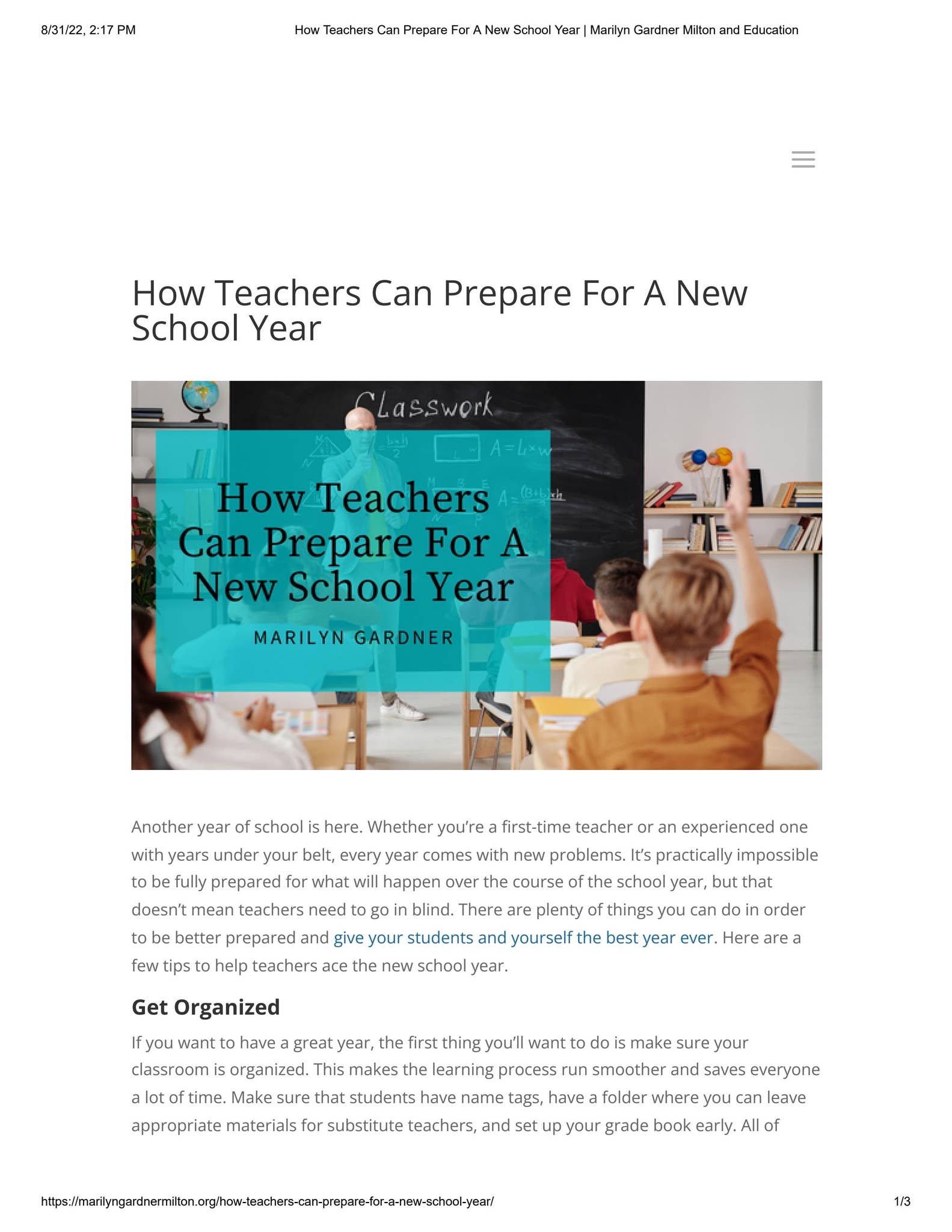 How Teachers Can Prepare For A New School Year by Marilyn Gardner ...
