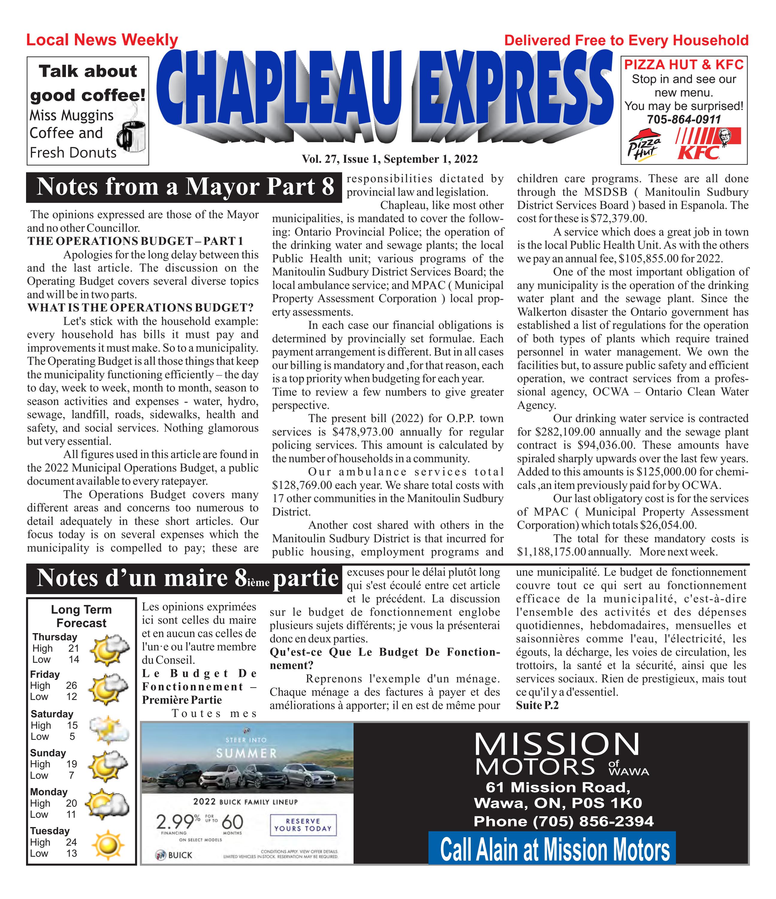 09012022 September 1 2022 by The Chapleau Express Issuu
