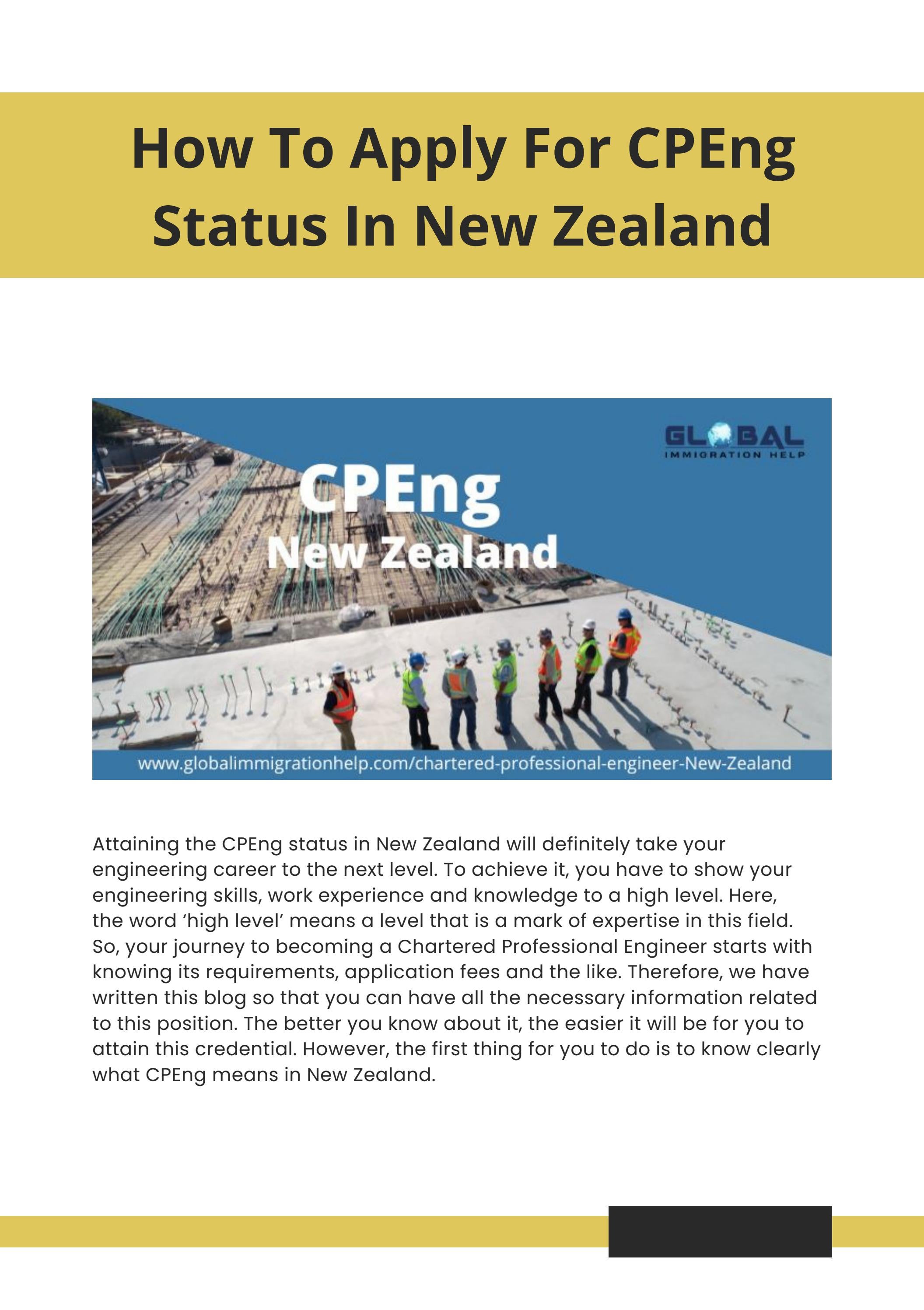 How To Apply For CPEng Status In New Zealand by Global Immigration Help