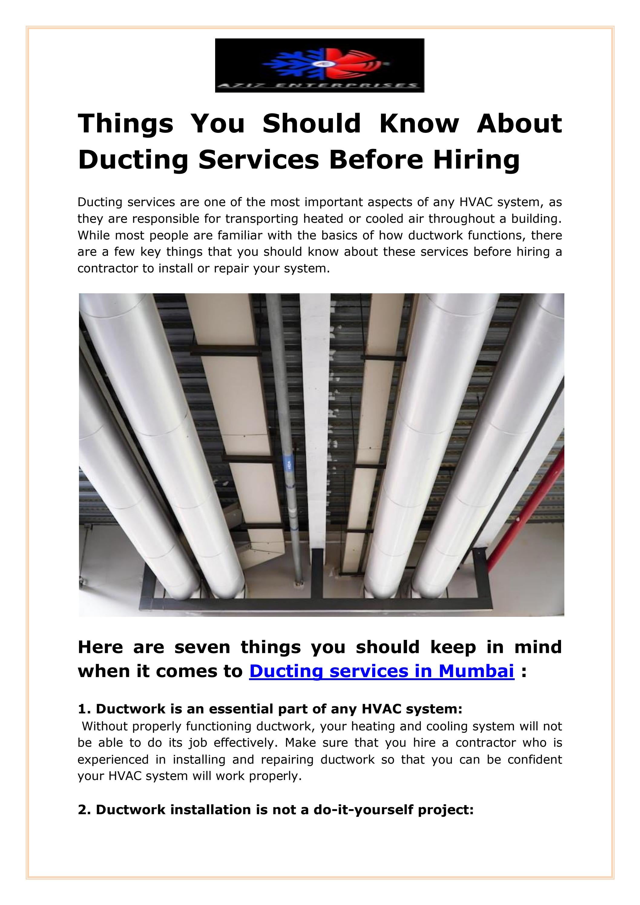 Things You Should Know About Ducting Services Before Hiring by Aziz