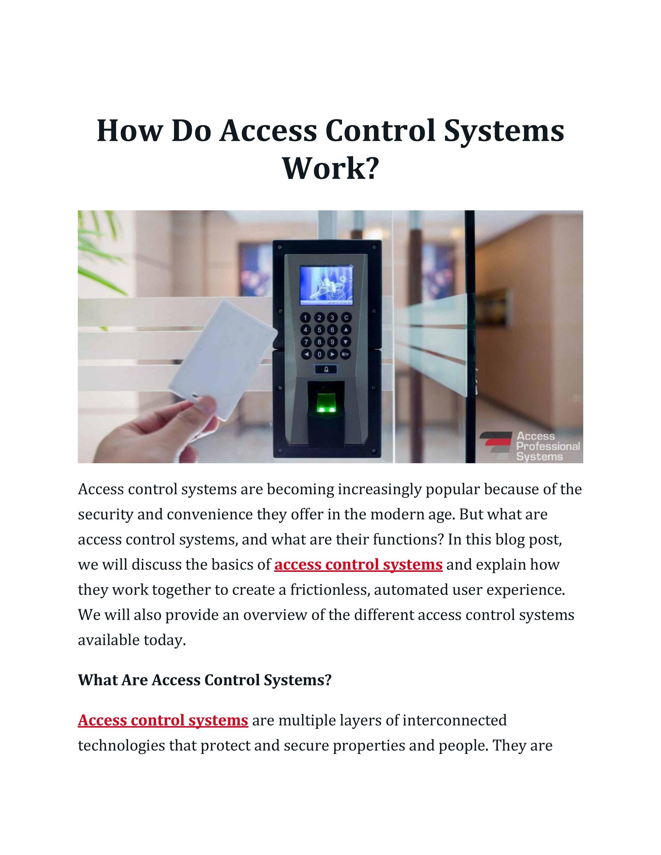 How Do Access Control Systems Work? by access professionals - Issuu