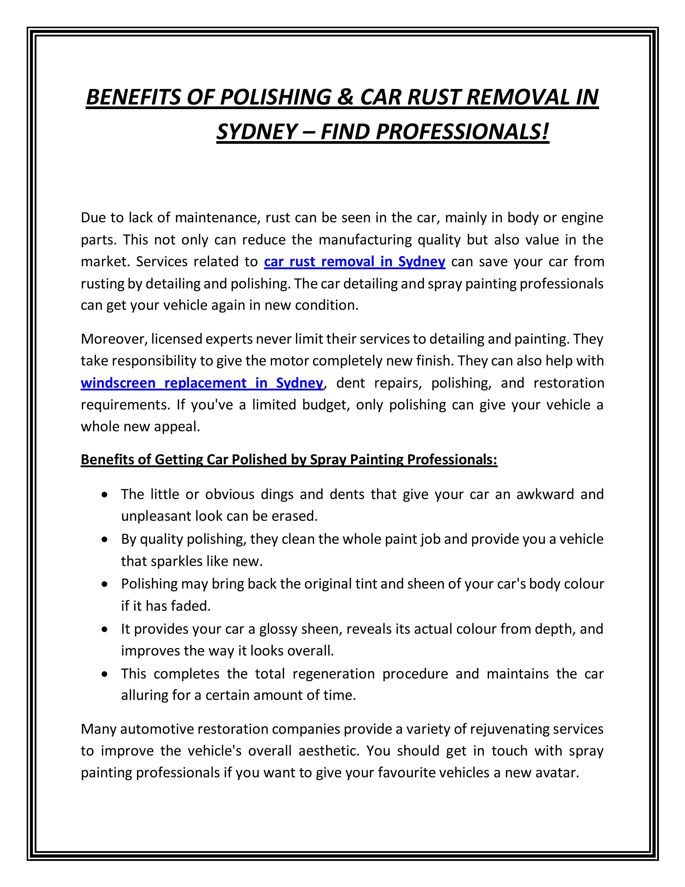 Benefits of Polishing & Car Rust Removal in Sydney Find Professionals