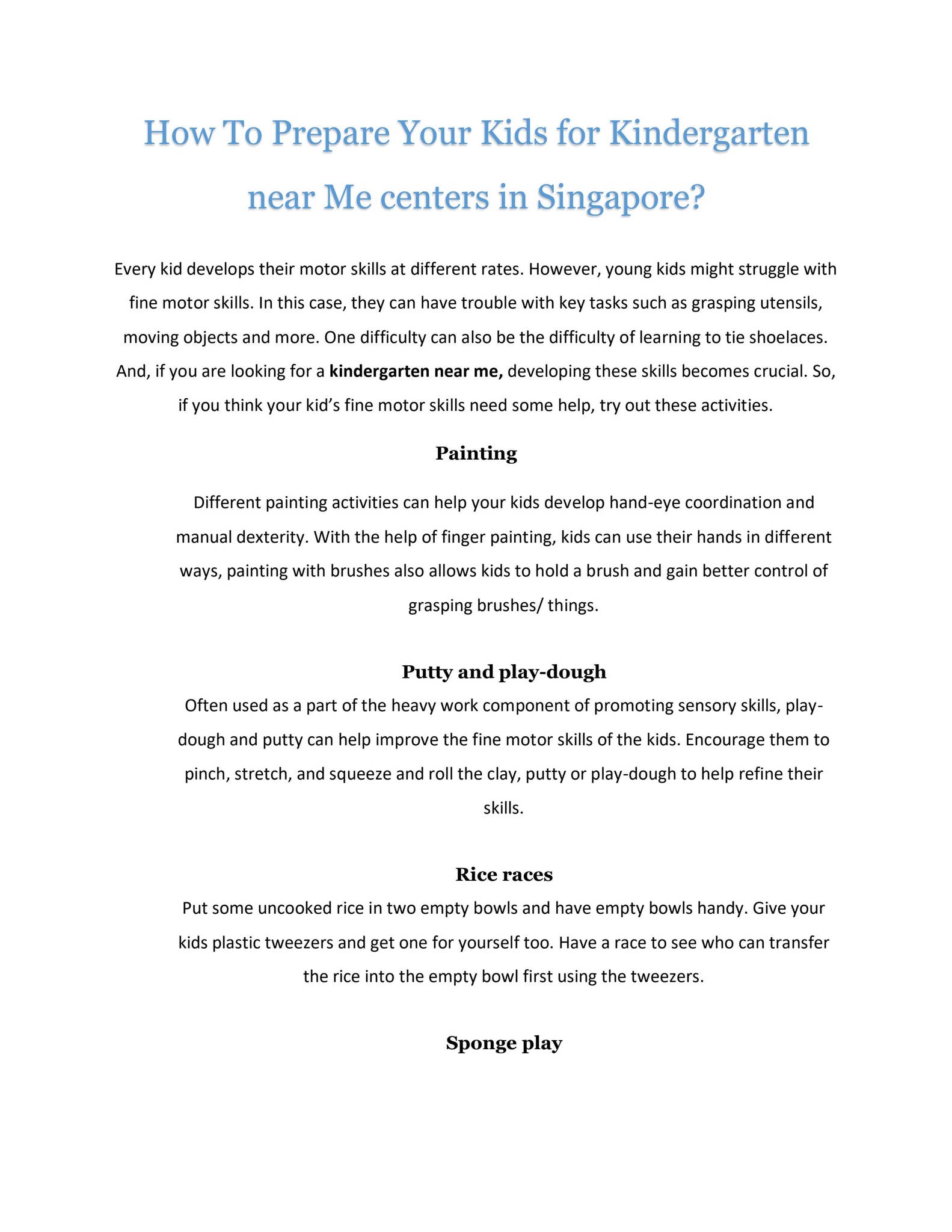 Singapore kindergarten centers, preparing kids