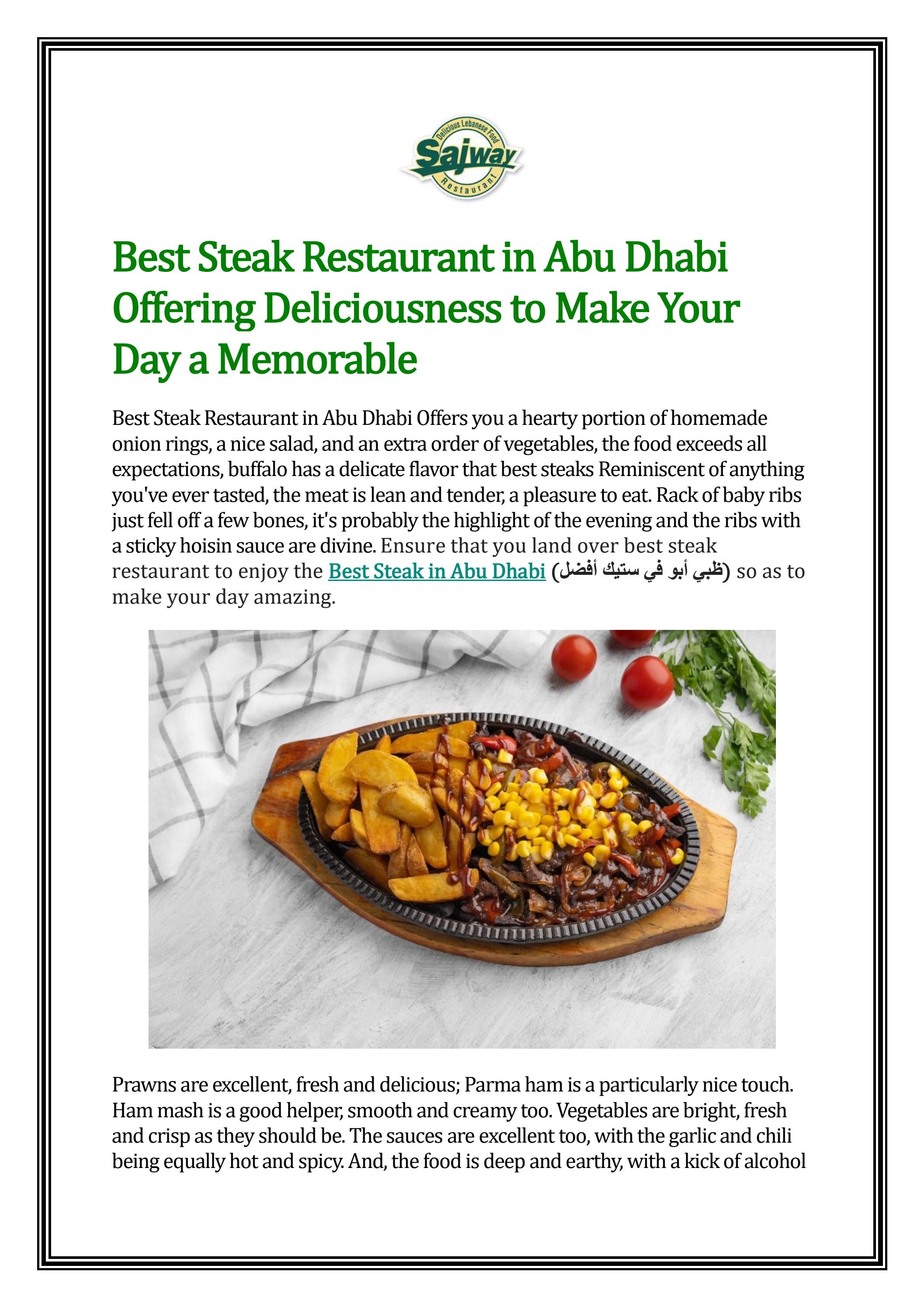 Best Steak Restaurant in Abu Dhabi Offering Delici