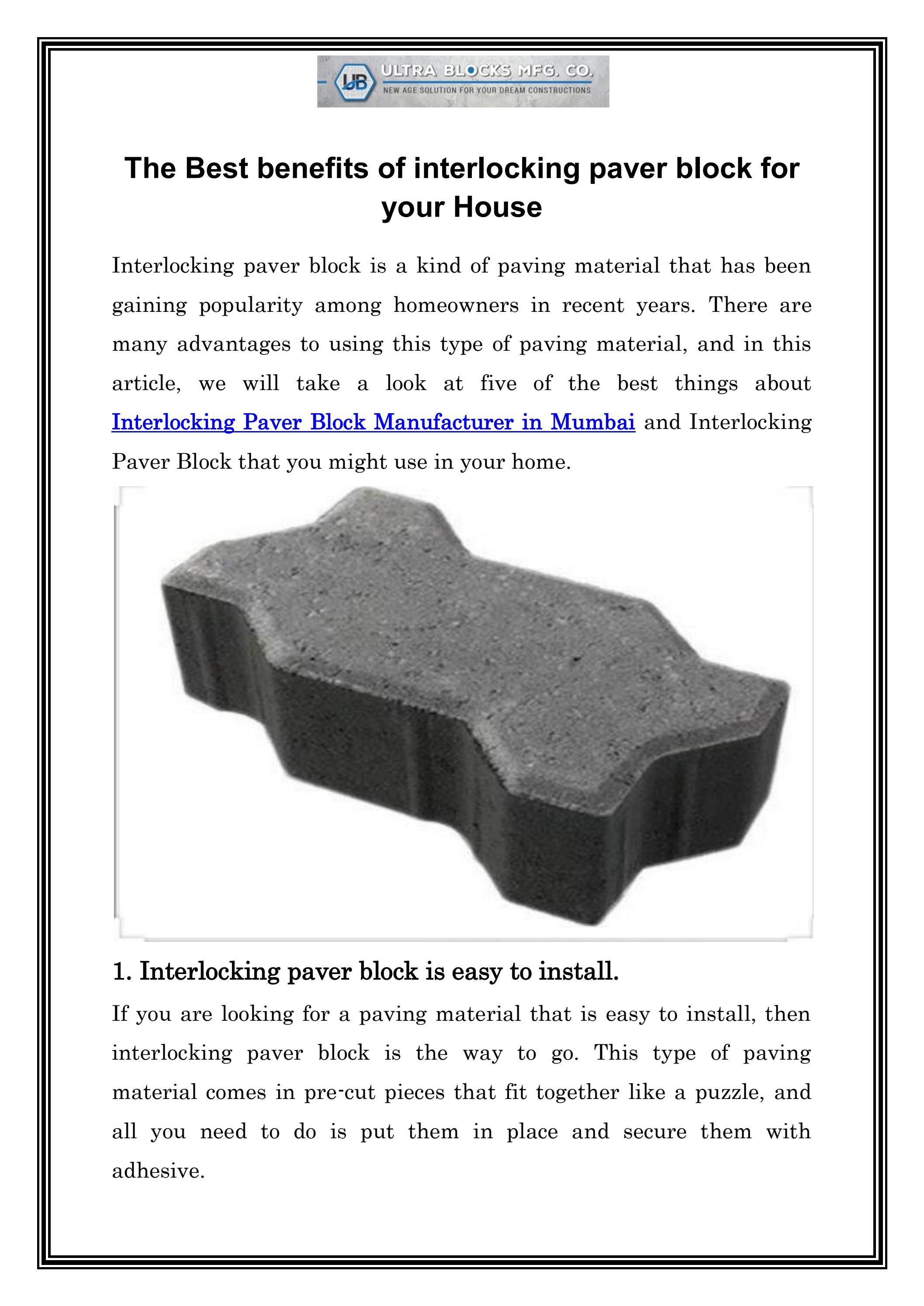 The Best benefits of interlocking paver block for your House by Ultra
