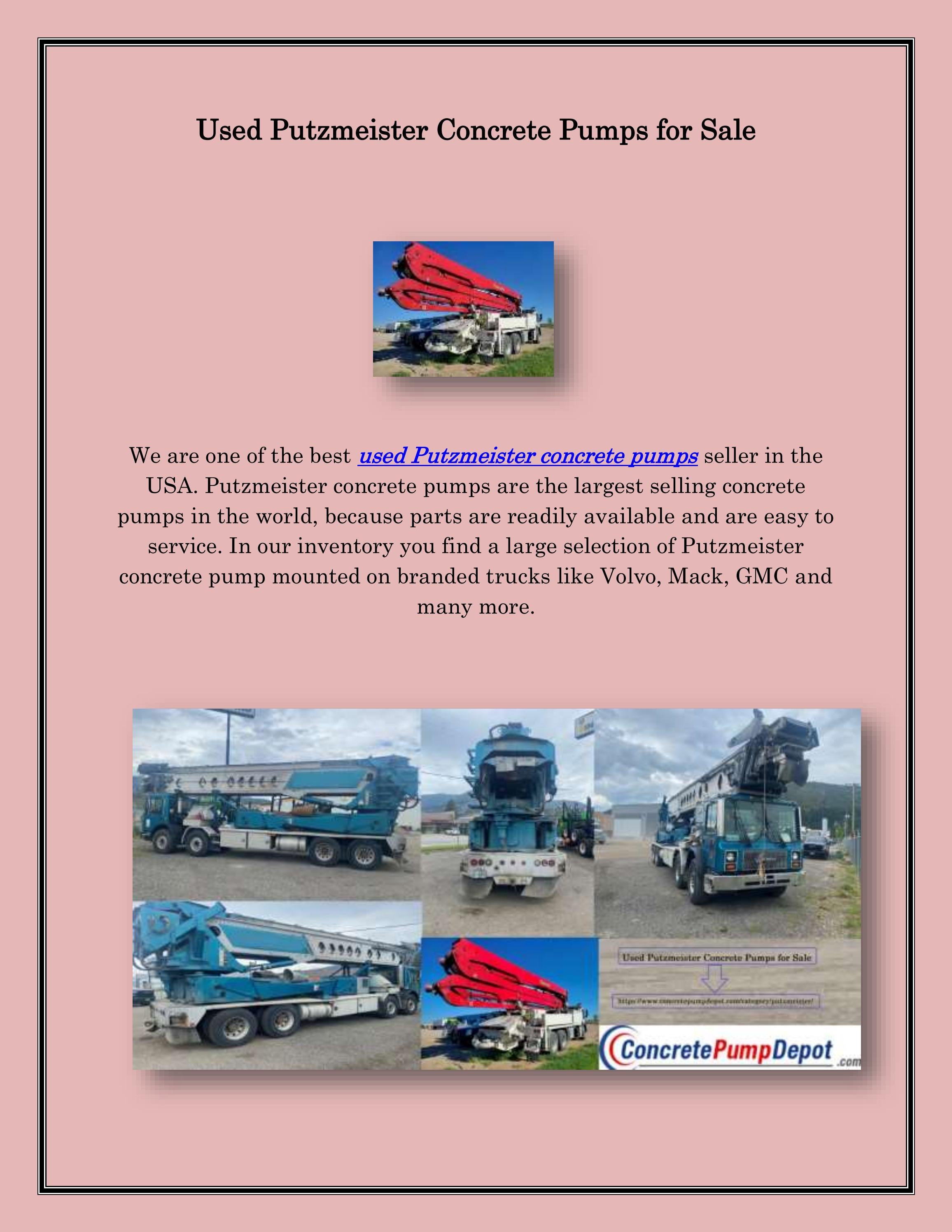 Used Putzmeister Concrete Pumps for Sale by Concrete Pump Depot Issuu