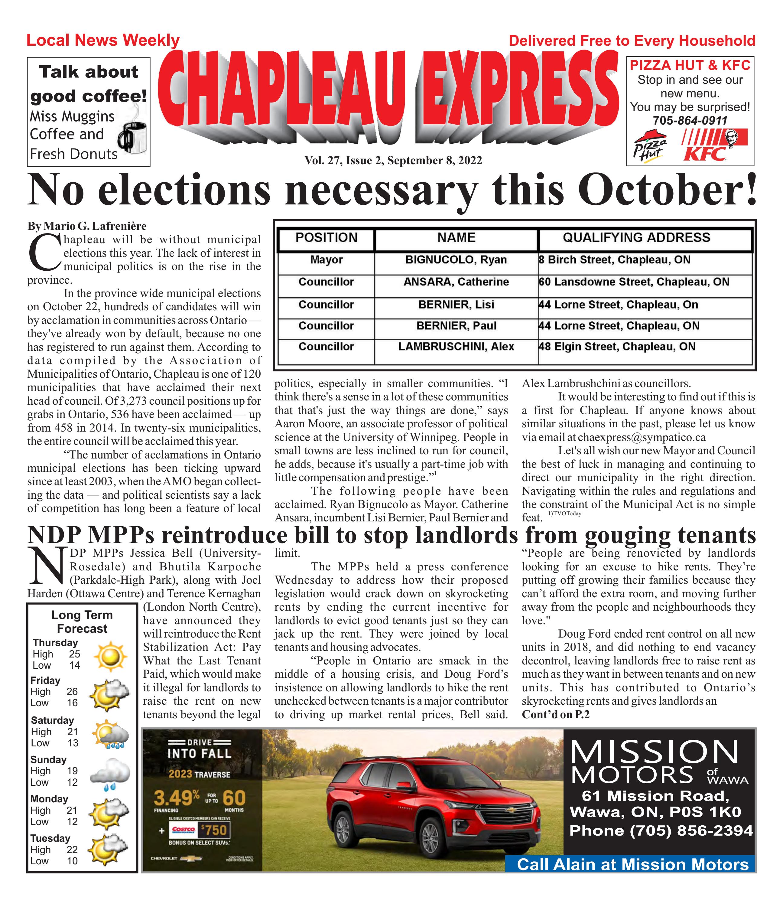 09082022 September 8 2022 by The Chapleau Express Issuu