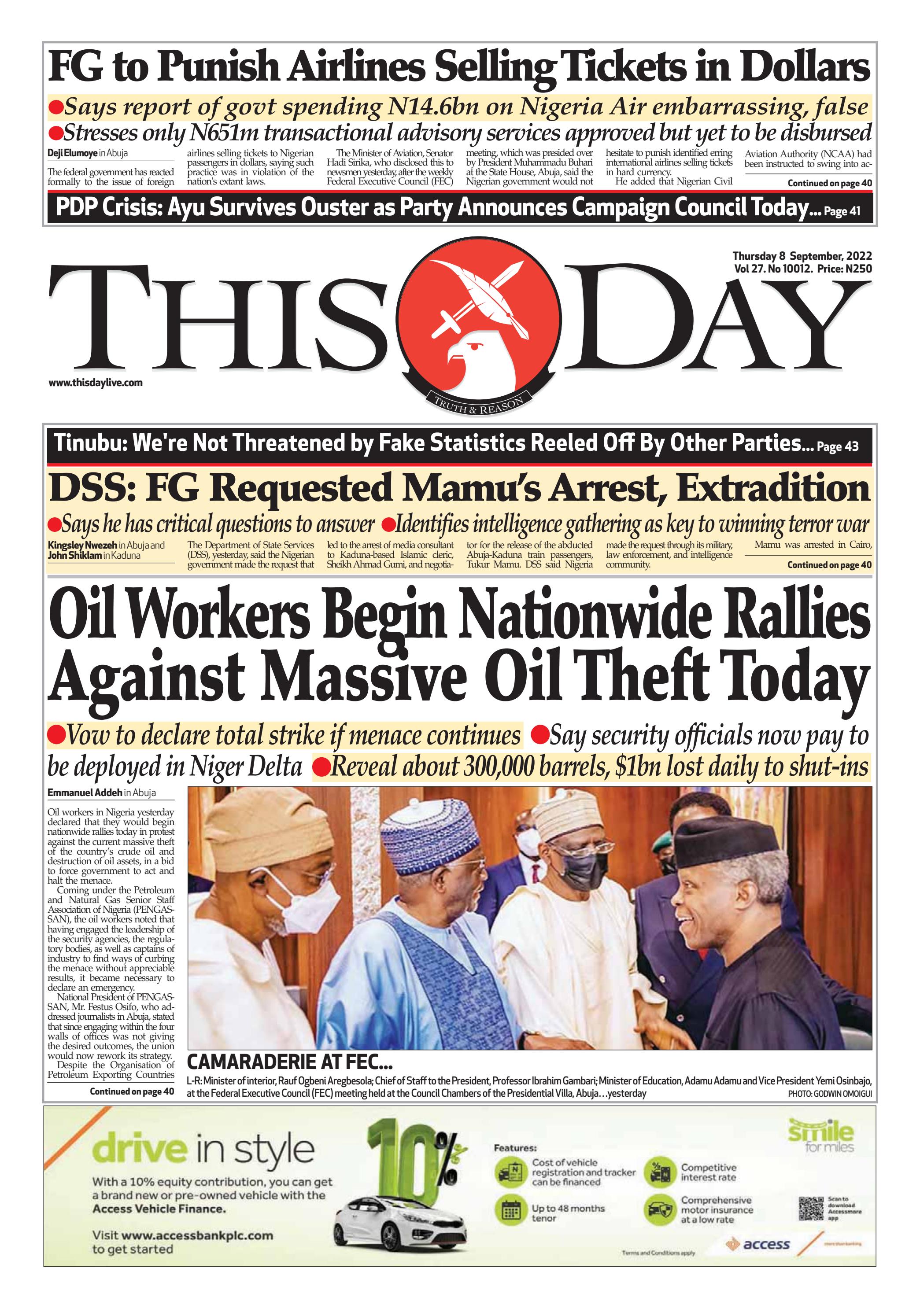 THURSDAY 8TH SEPTEMBER 2022 By THISDAY Newspapers Ltd Issuu