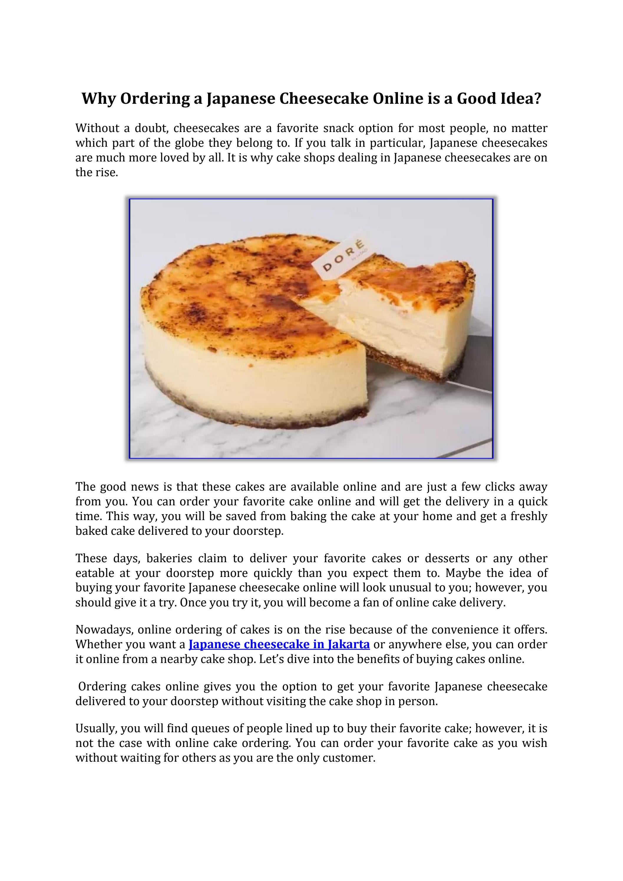 Why Ordering a Japanese Cheesecake Online is a Good Idea? by