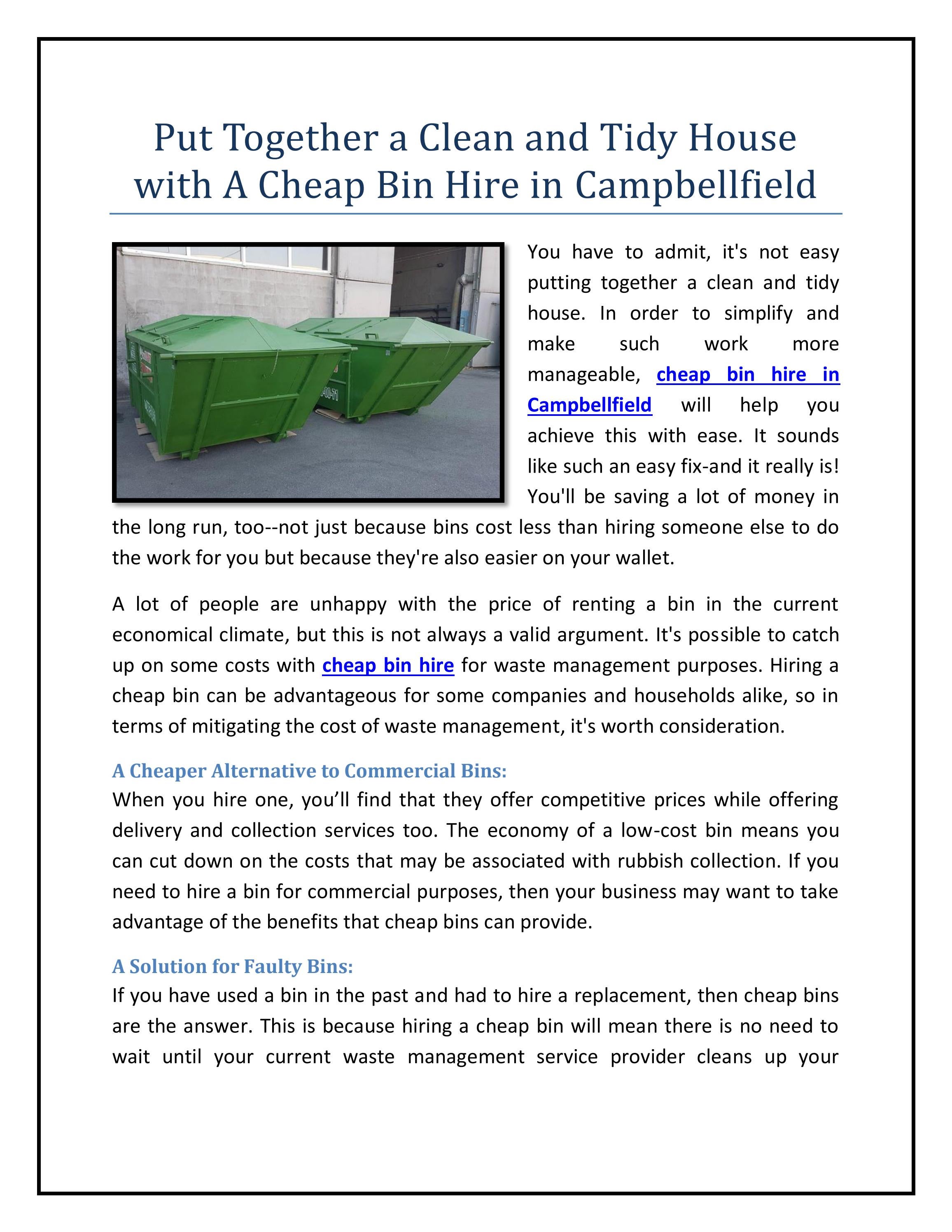 Put Together a Clean and Tidy House with A Cheap Bin Hire in Campbellfield by wastebinhire Issuu