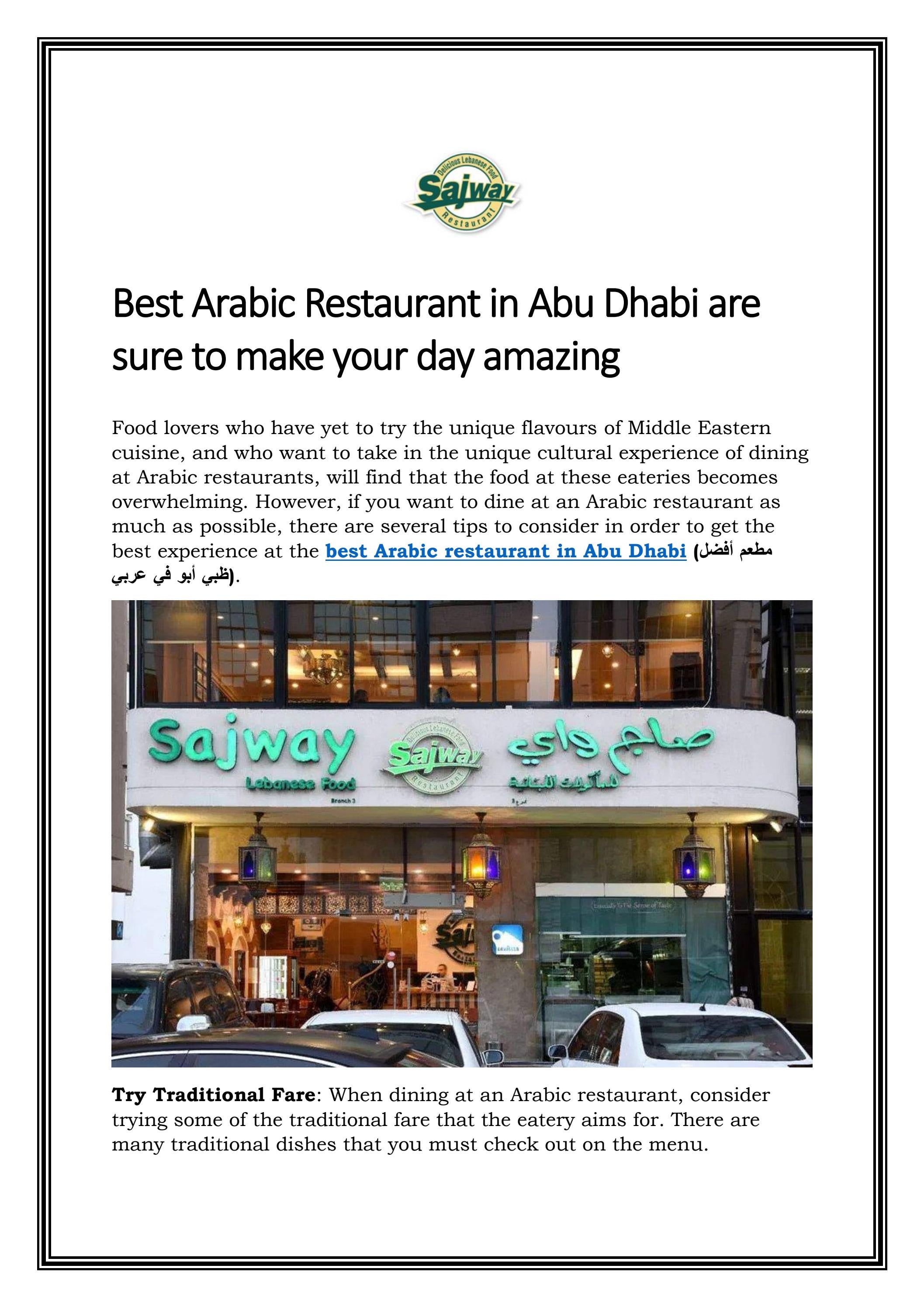 Best Arabic Restaurant in Abu Dhabi are sure to ma