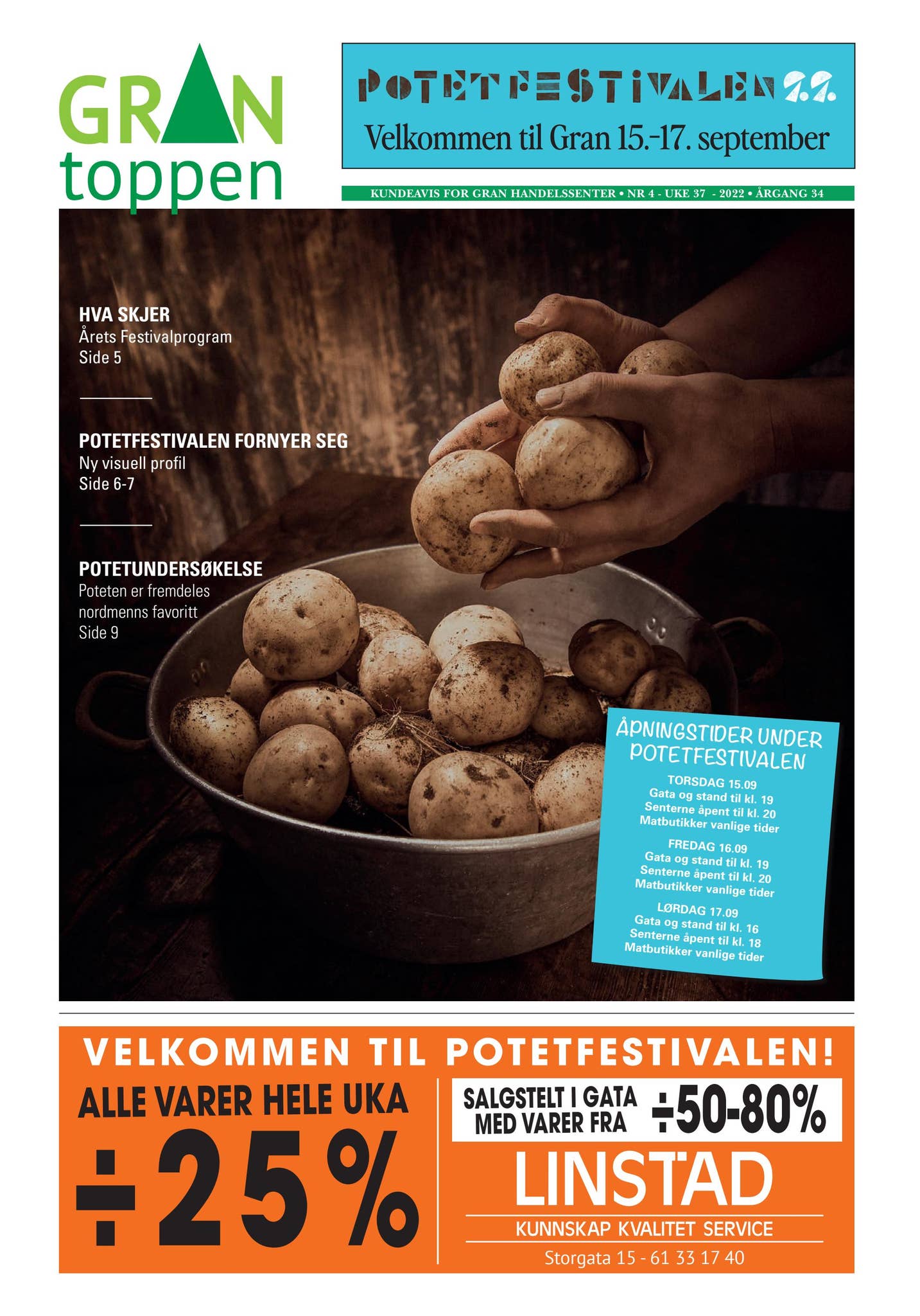 Grantoppen nr 4, september 2022 - Den Norske Potetfestivalen! by Gran  Handelssenter - Issuu, image size:1433x2048