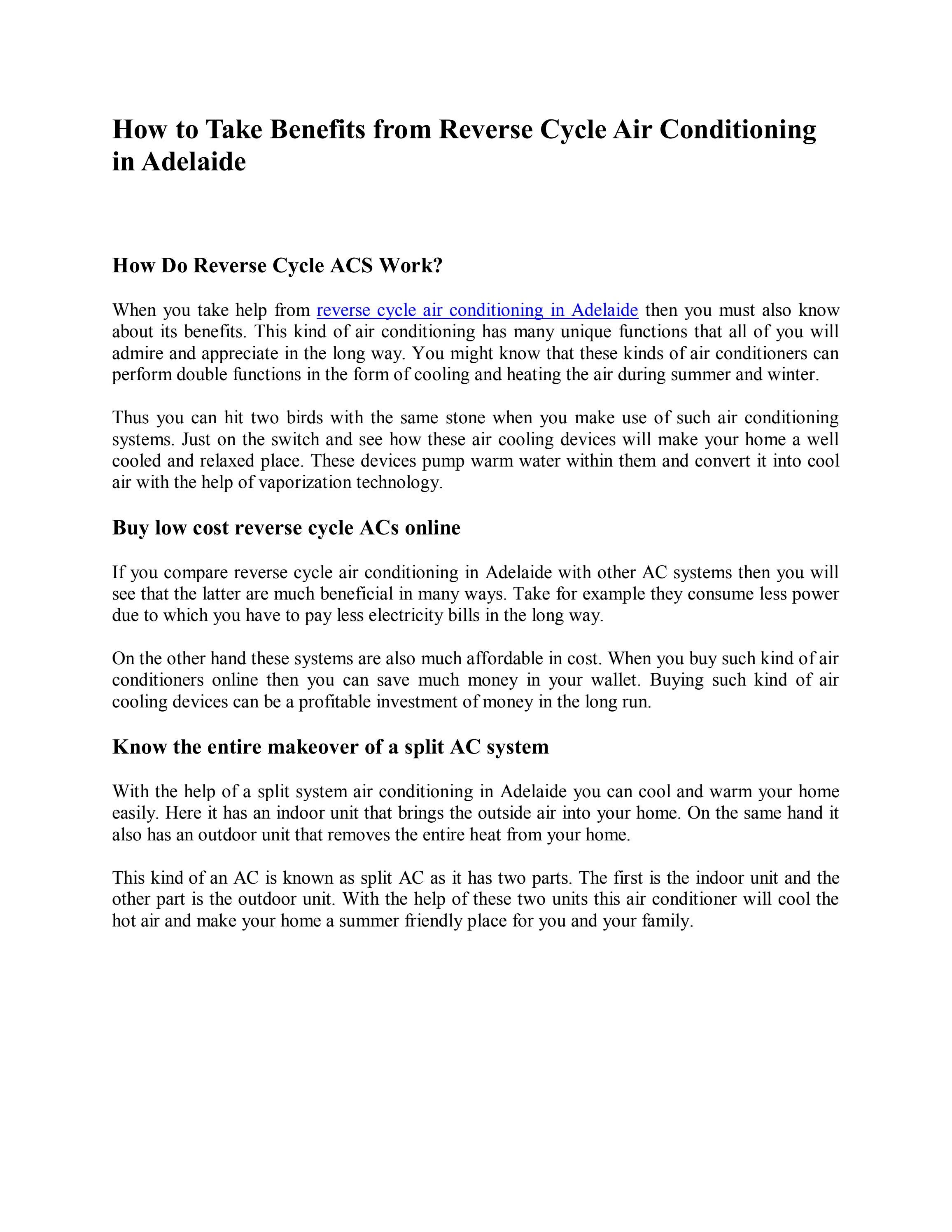 How to Take Benefits from Reverse Cycle Air Conditioning in Adelaide by