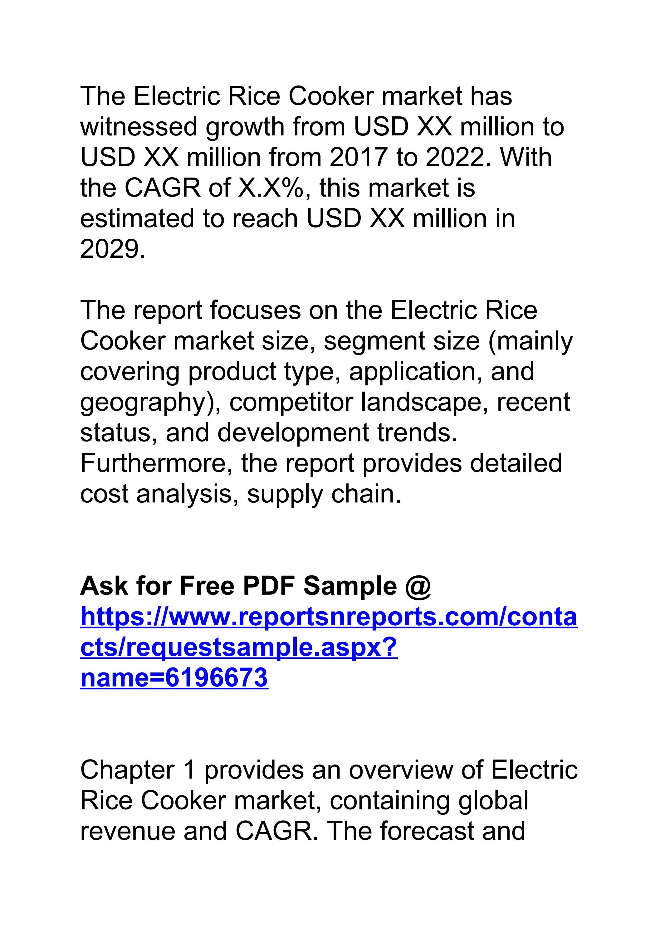 Electric Rice Cooker Market Research Report 2022 Industry Size