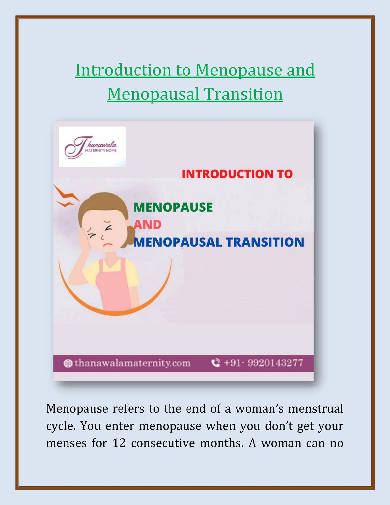 Introduction to Menopause and Menopausal Transition by Thanawala ...