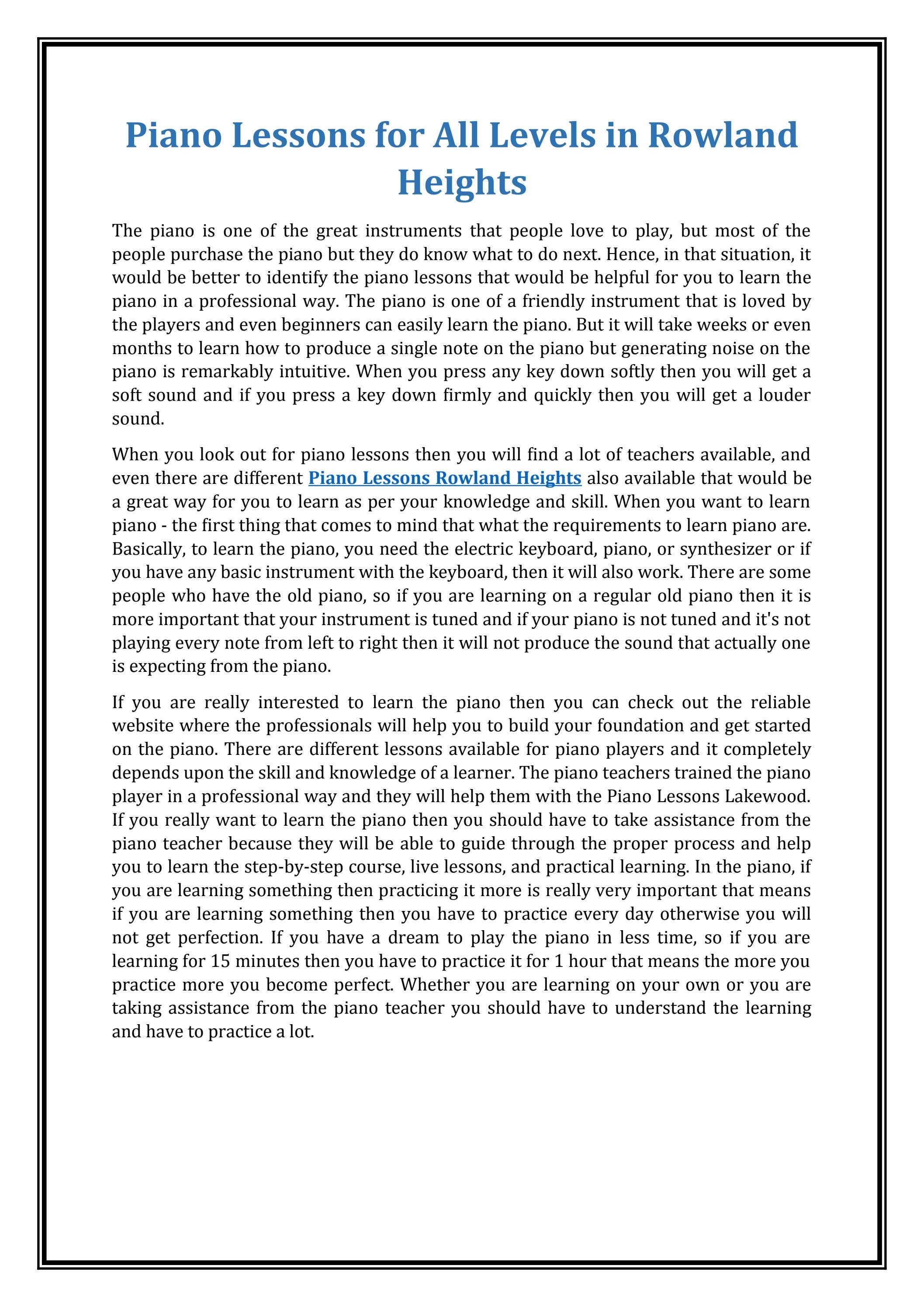 Piano Lessons for All Levels in Rowland Heights by Chirag Patel Issuu