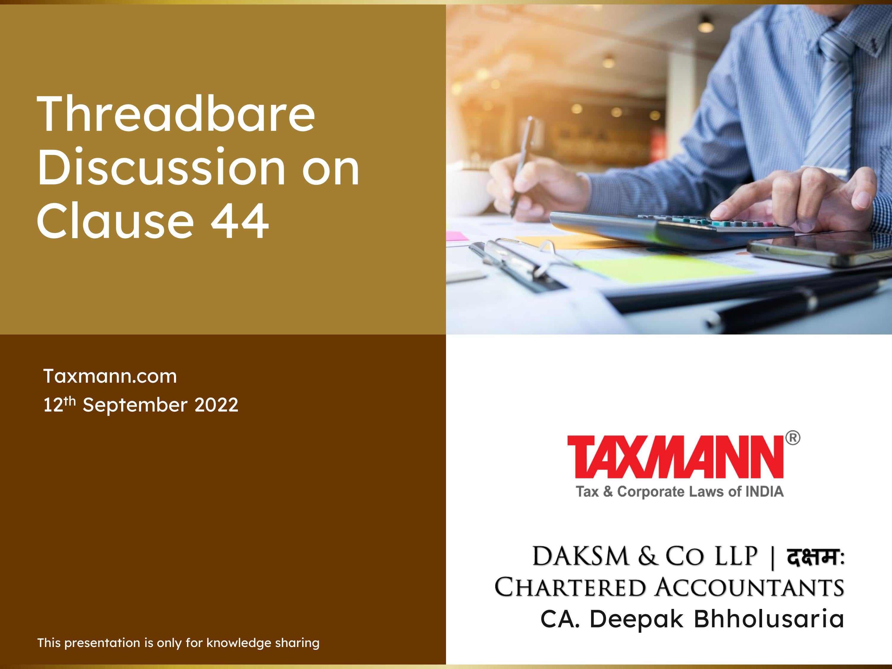 TaxmannPPT Threadbare Discussion on Clause 44 of Form 3CD