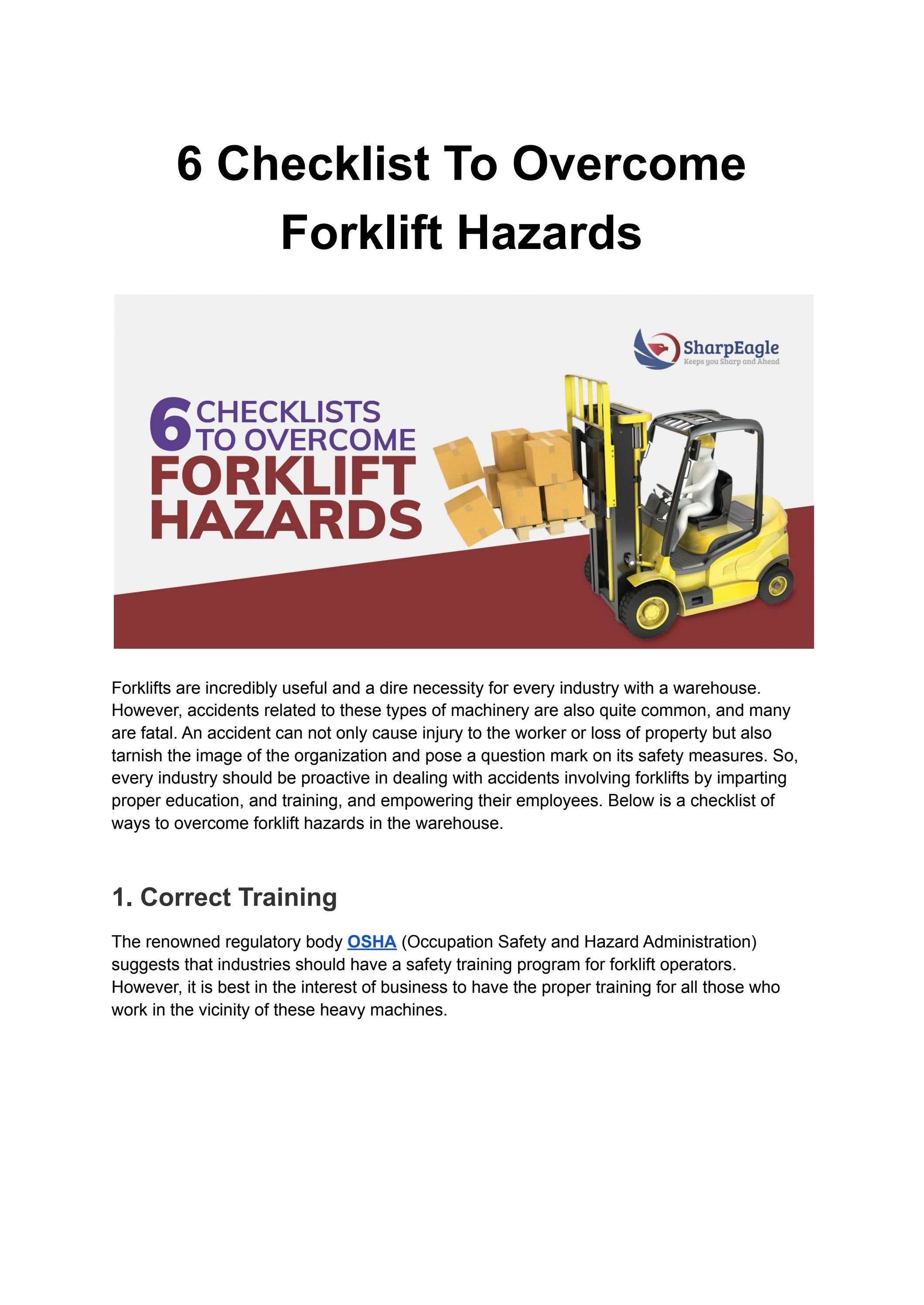 6 Checklist To Forklift Hazards by SharpEagle Technology Issuu