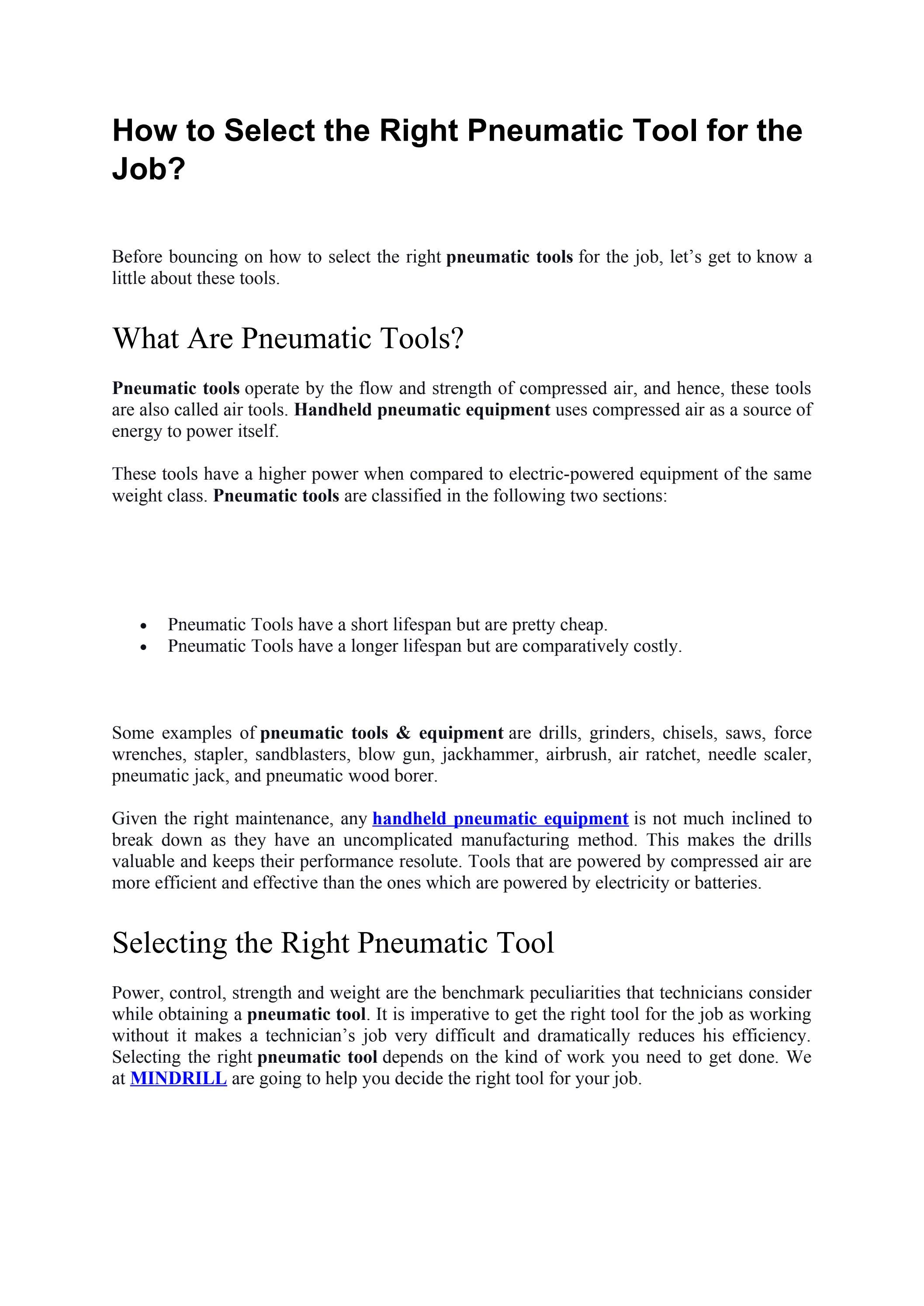 How to Select the Right Pneumatic Tool for the Job by Mindrill Issuu