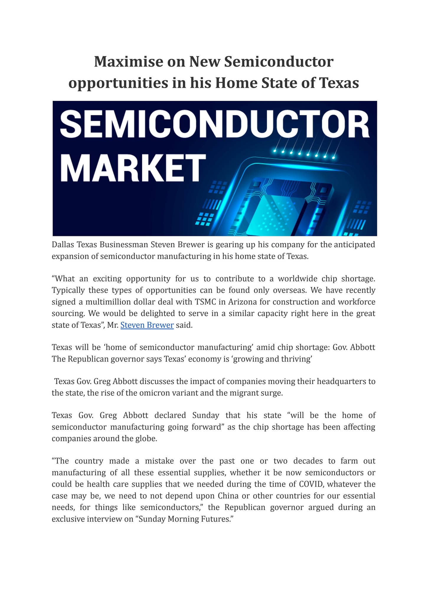 Maximize on New Semiconductor opportunities in Home by Steven Brewer ...