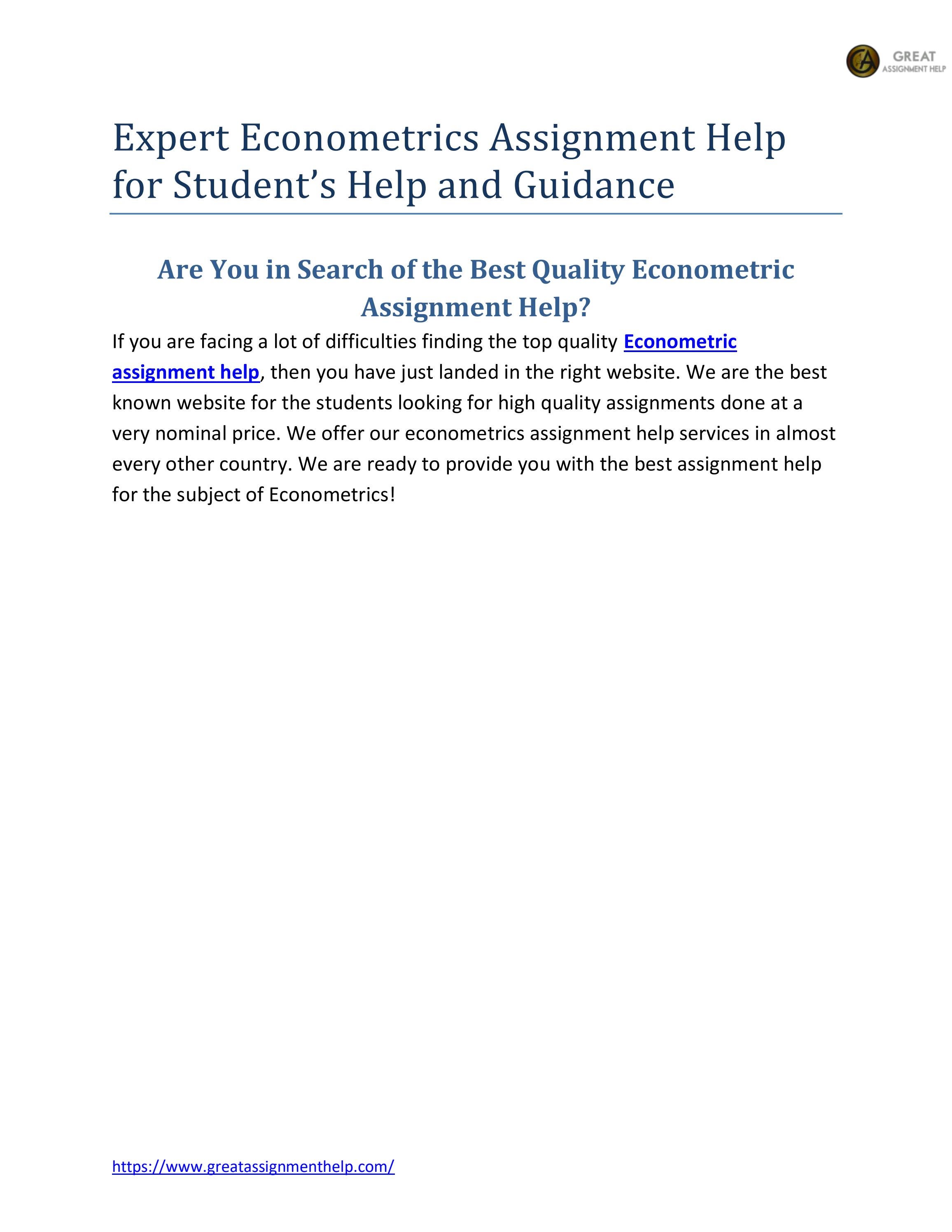 Expert Econometrics Assignment Help For Student S Help And Guidance By Expert Econometrics Assignment Help For Student S Help And Guidance By