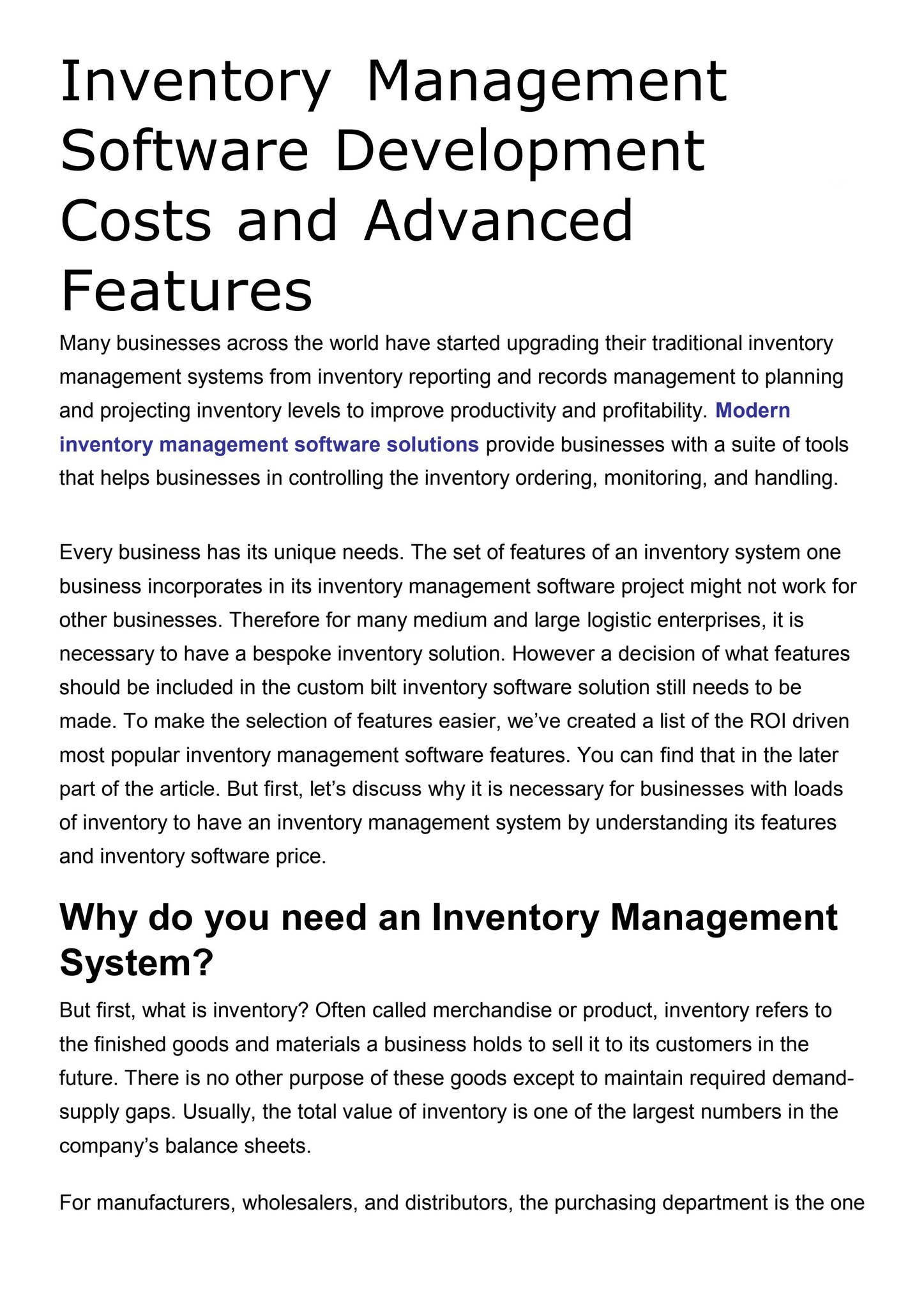 Inventory Management Software Development Costs and Advanced Features ...