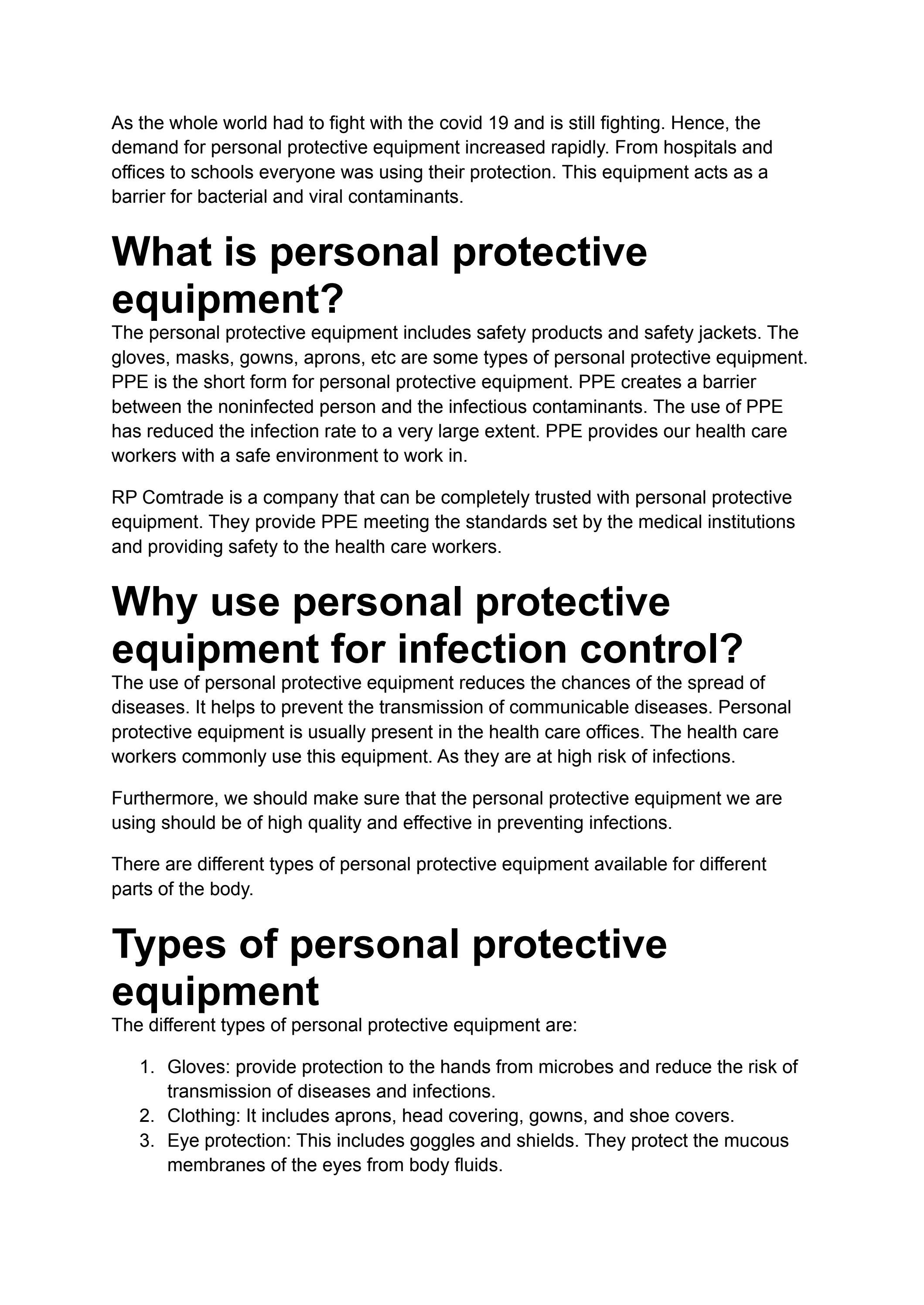 Personal Protective Equipment for Infection Control by RP Com Trade Issuu